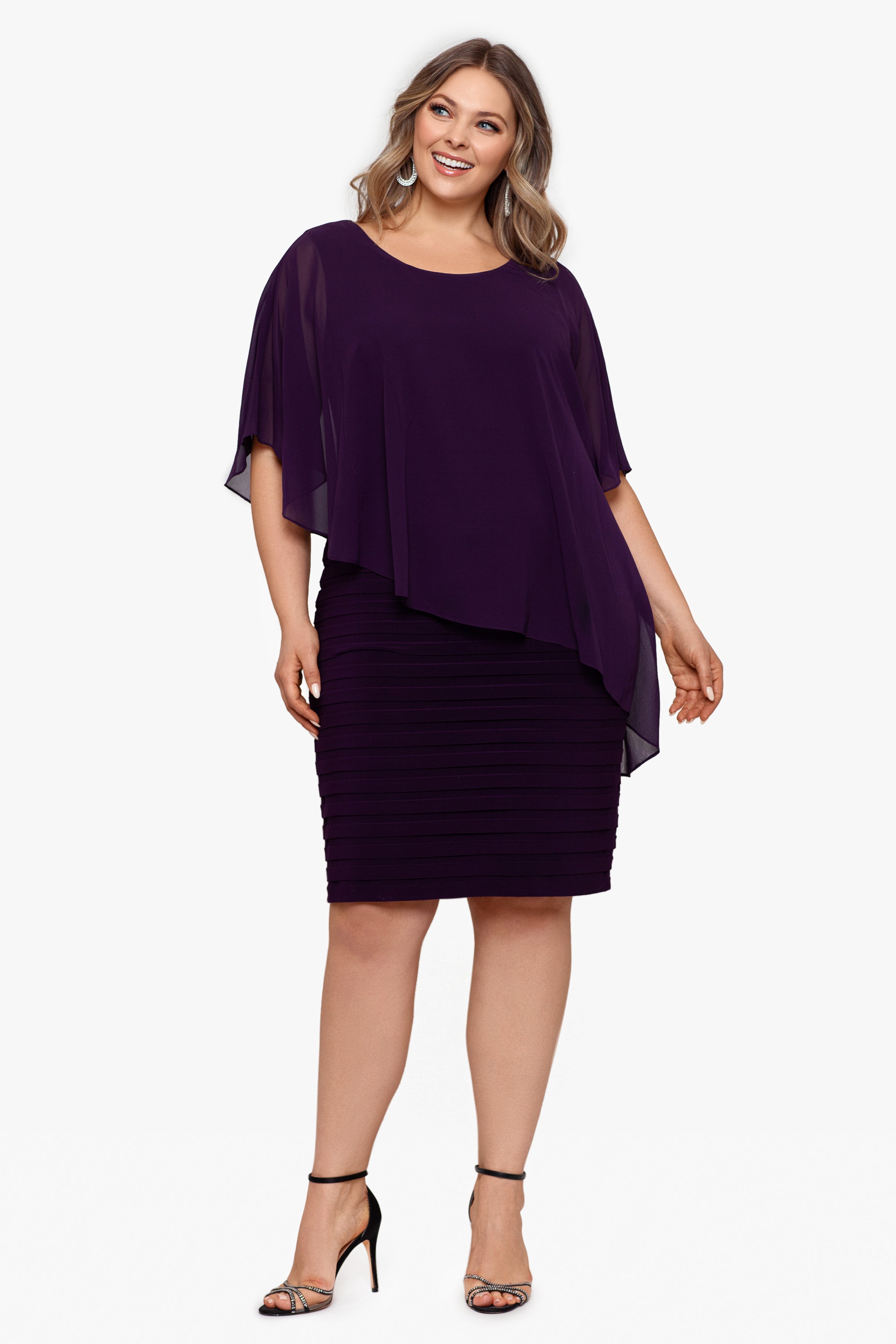 Betsy & adam plus sale size chiffon capelet sheath dress