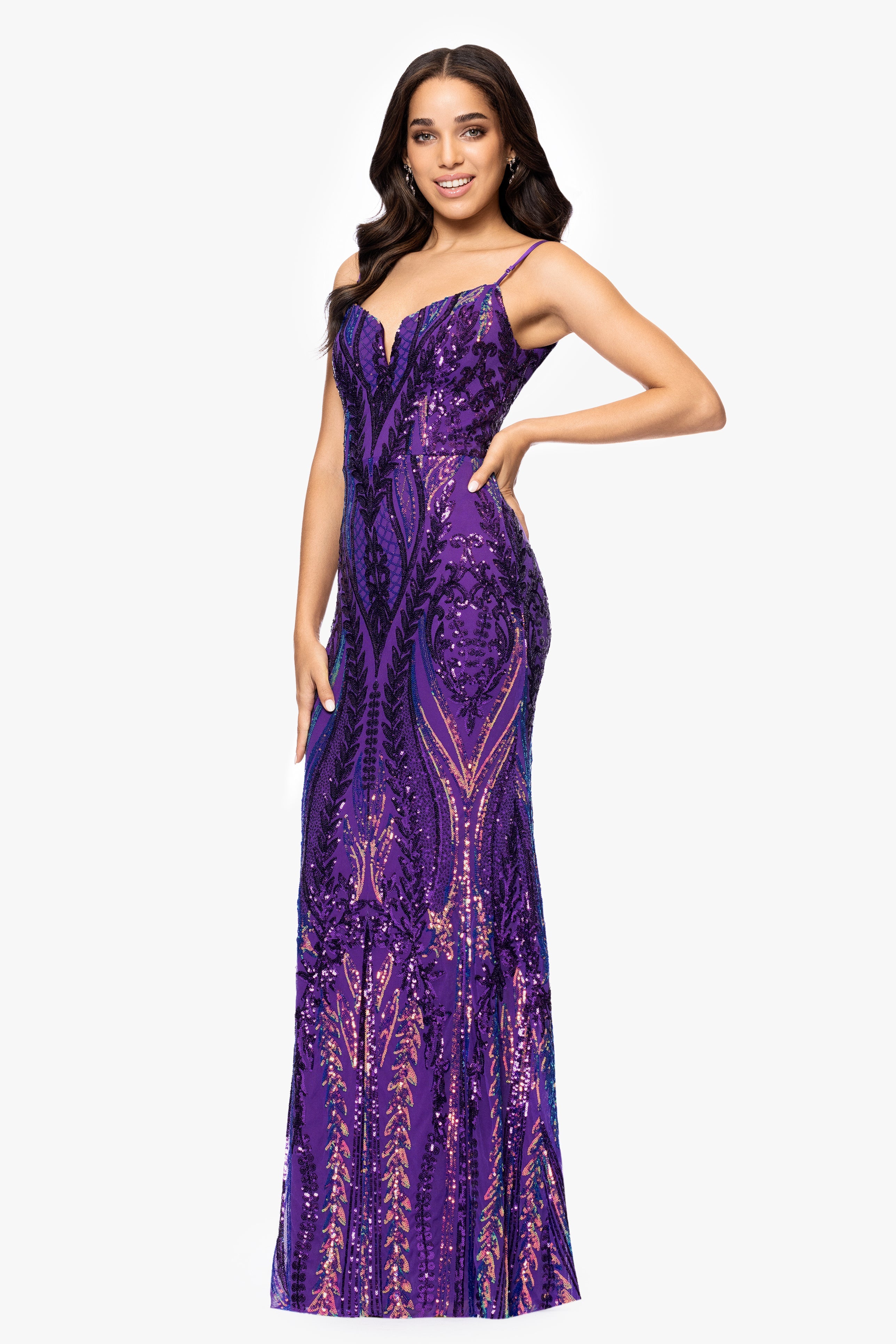 "Julia" Spaghetti Strap Floor Length Sequin Dress