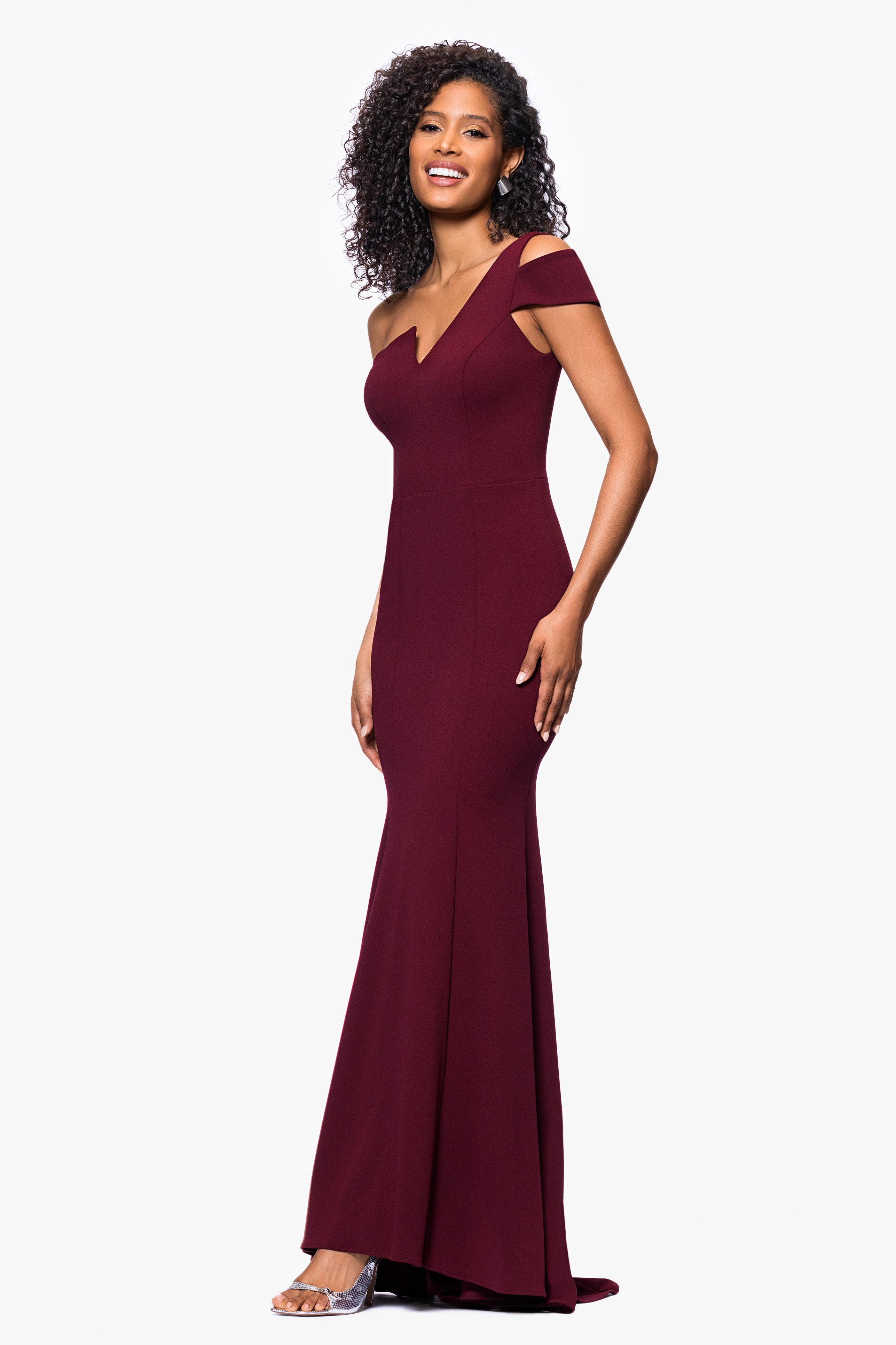 Betsy Adam One Shoulder Scuba Crepe Gown Black 10