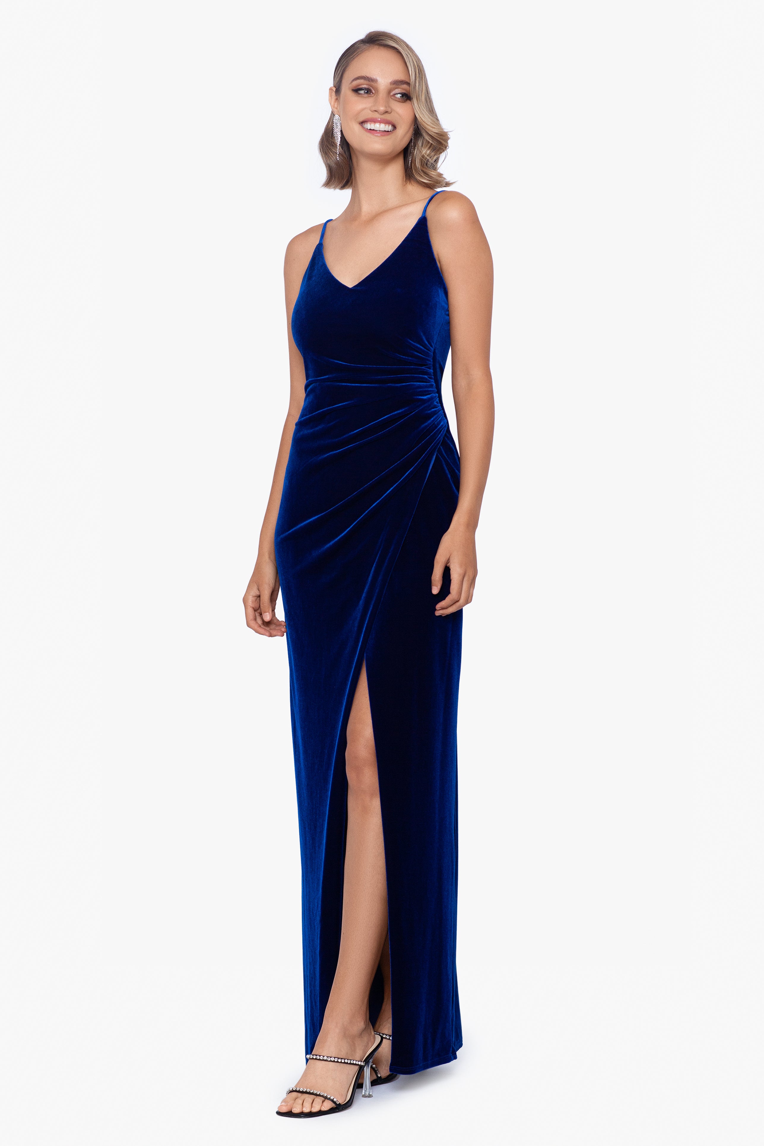 "Maritza" Long Velvet Spaghetti Strap Dress