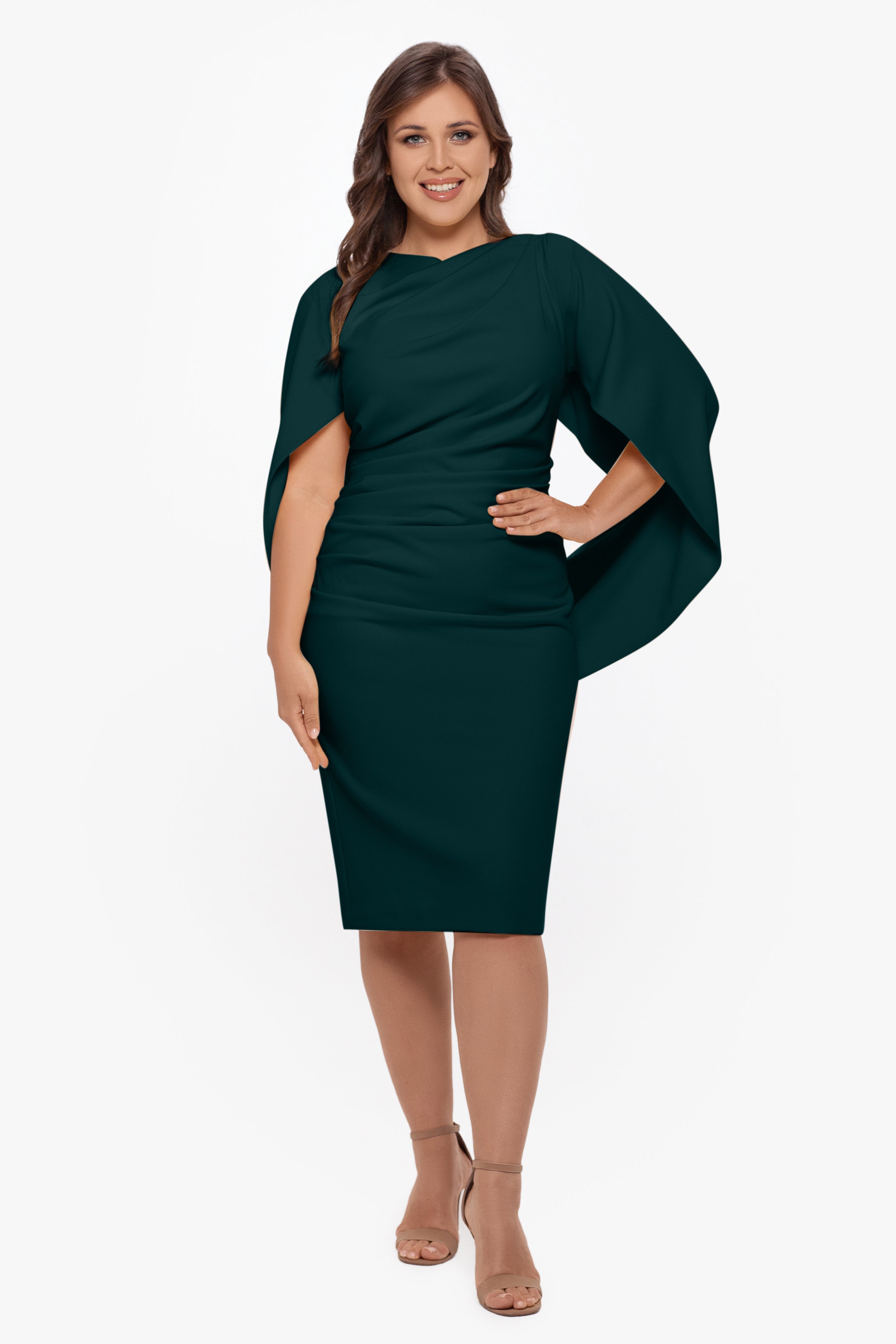 Betsy & adam plus hot sale size chiffon capelet sheath dress