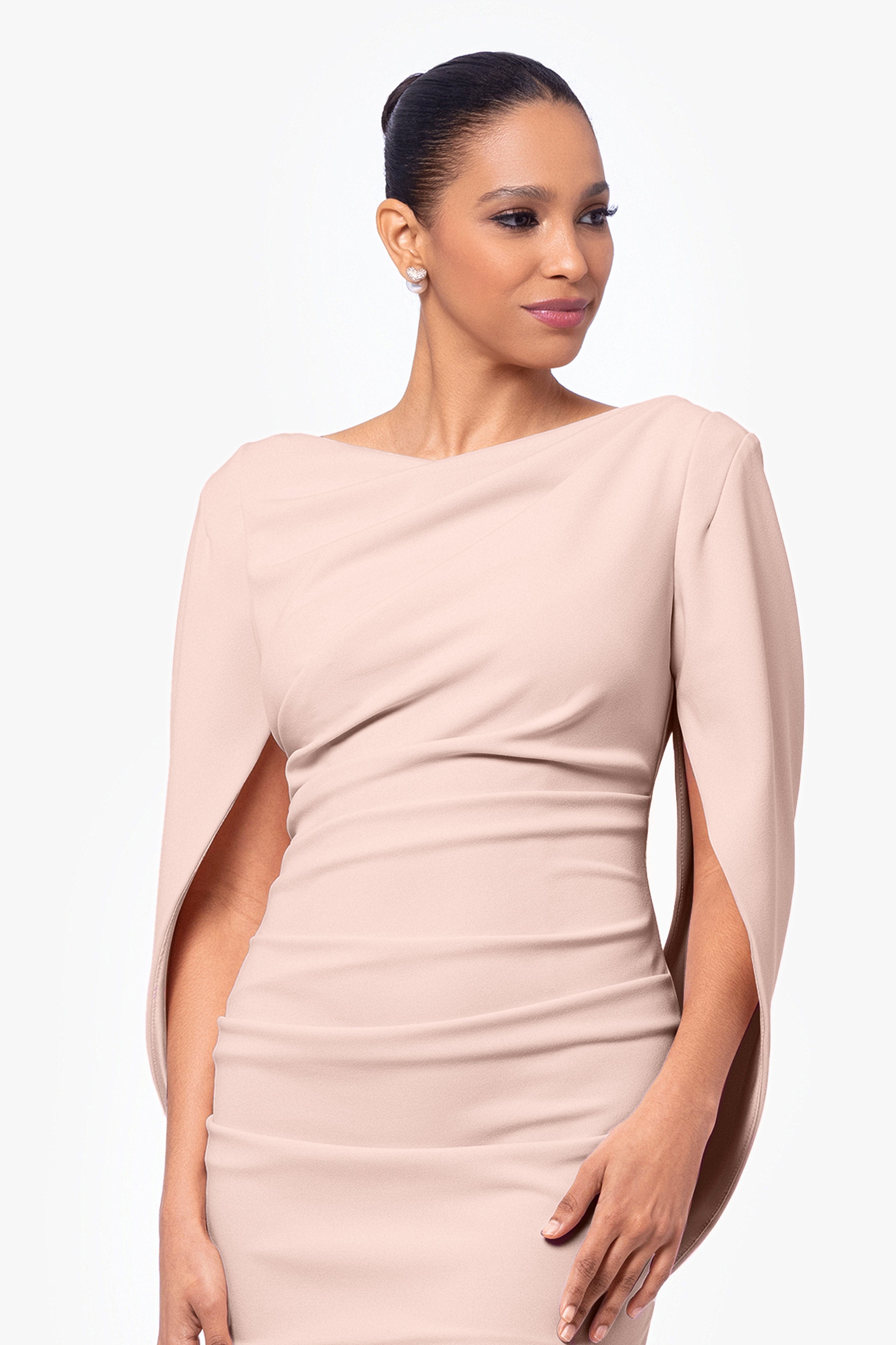 Petite "Jordan" Short Scuba Crape Draped Back Dress