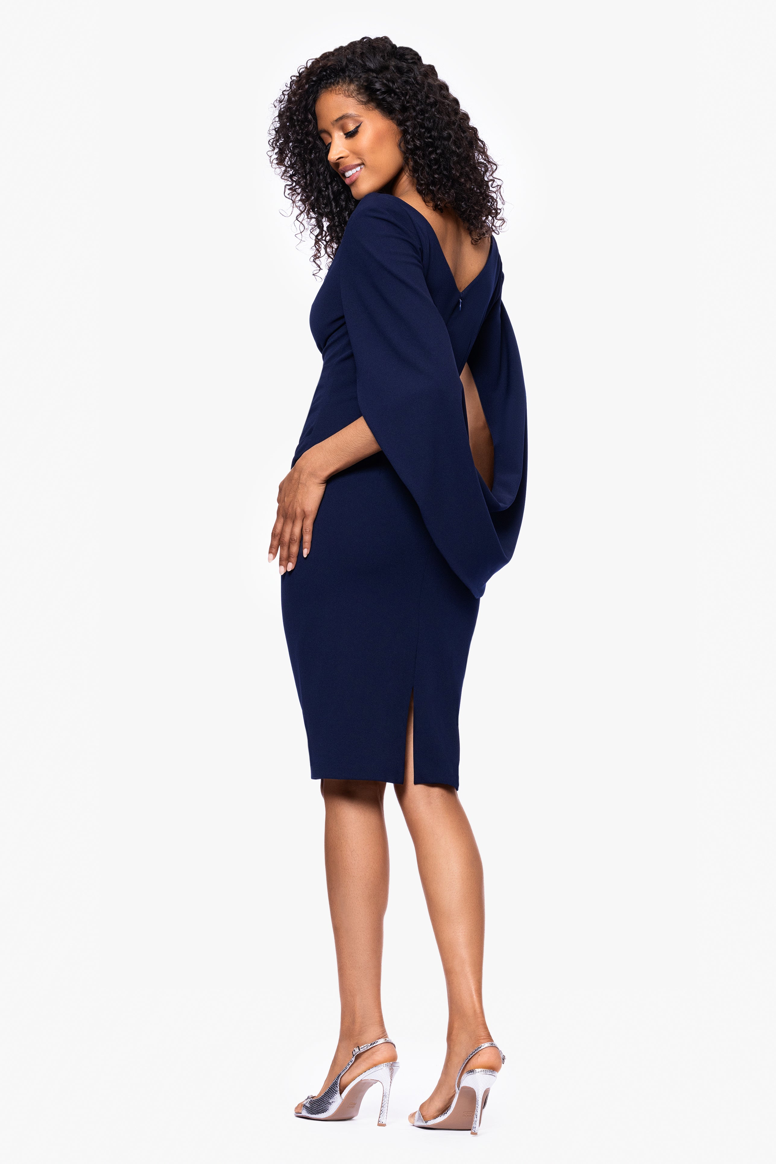 "Jordan" Short Scuba Crepe Draped Back Dress