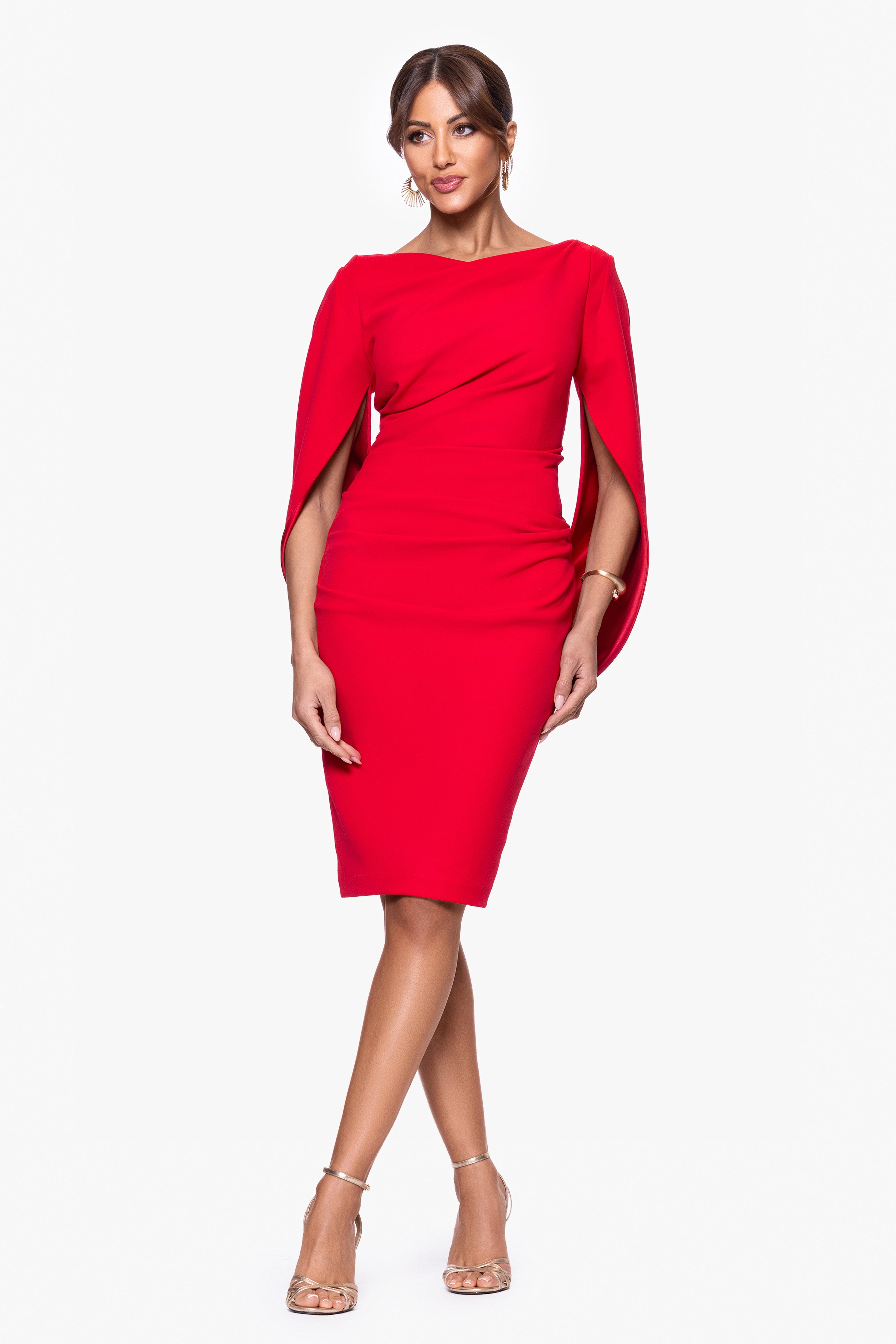 Petite "Jordan" Short Scuba Crape Draped Back Dress