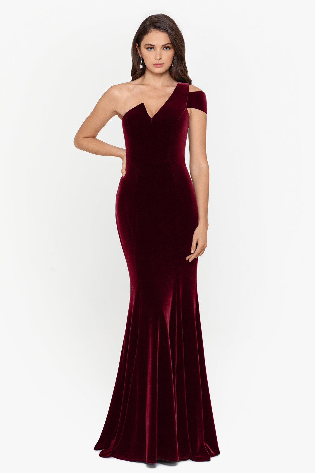 "Ella" Long Velvet One Shoulder Dress