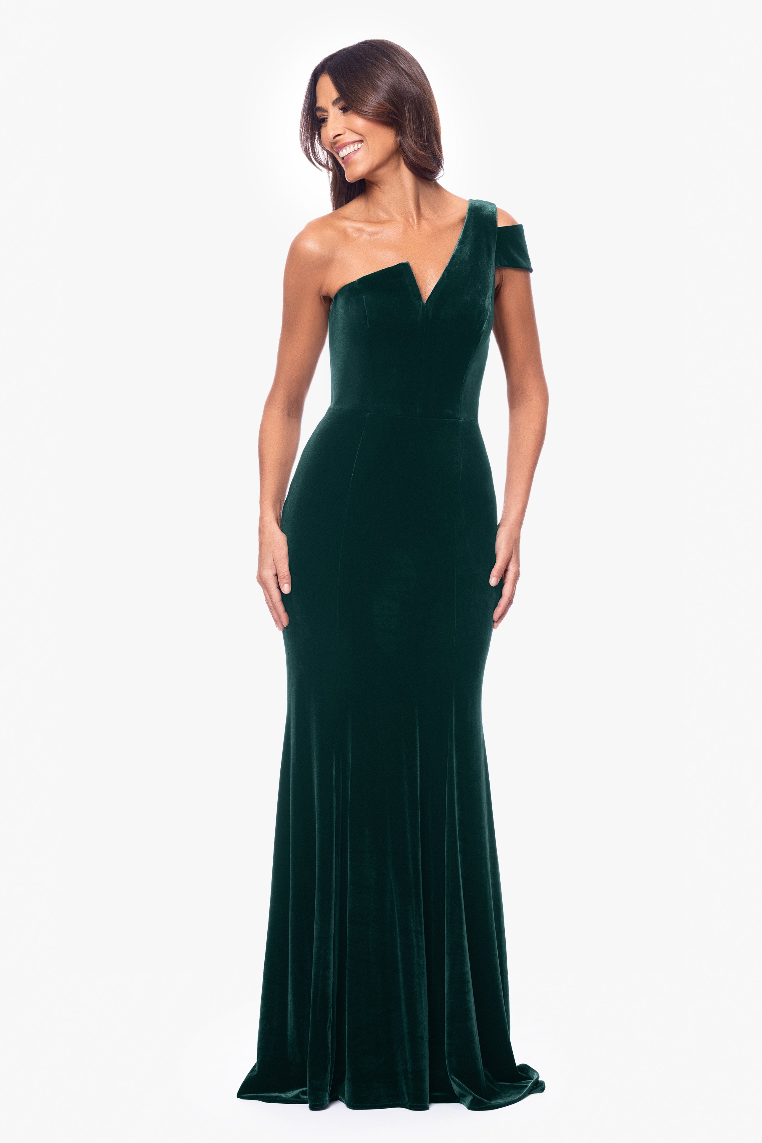 "Ella" Long Velvet One Shoulder Dress