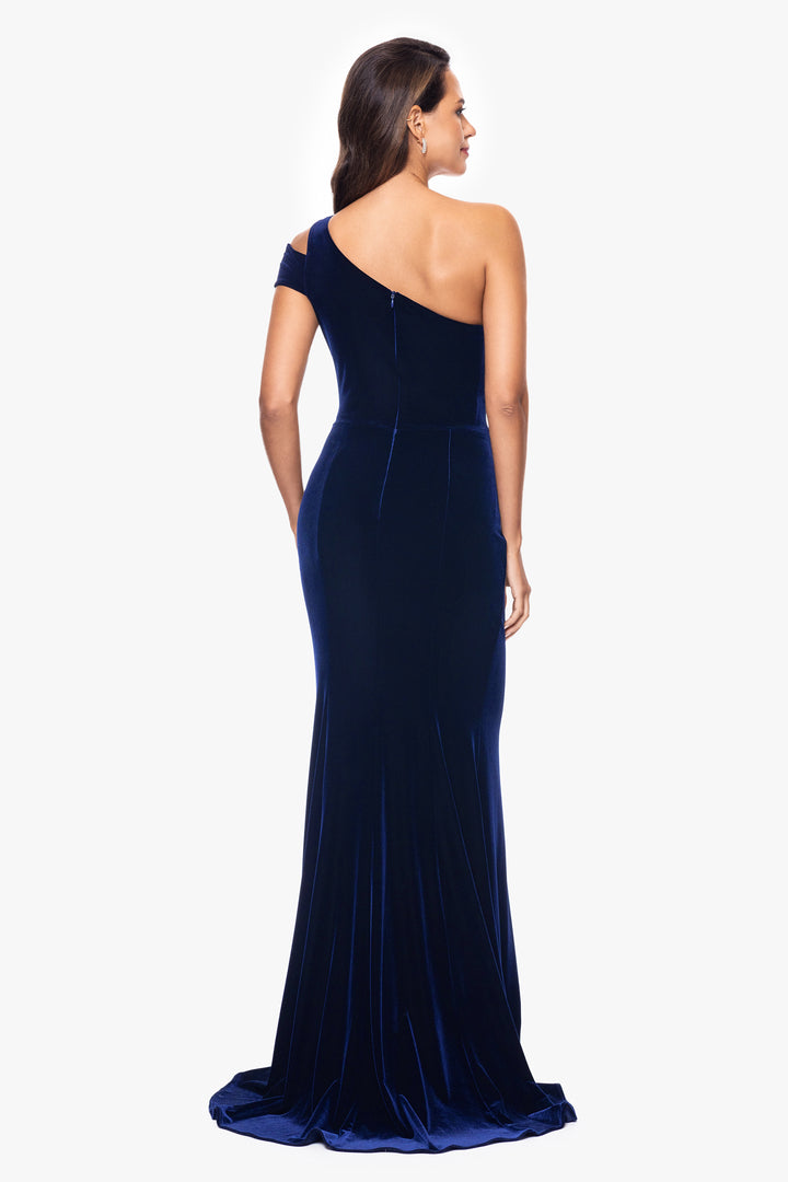 "Ella" Long Velvet One Shoulder Dress