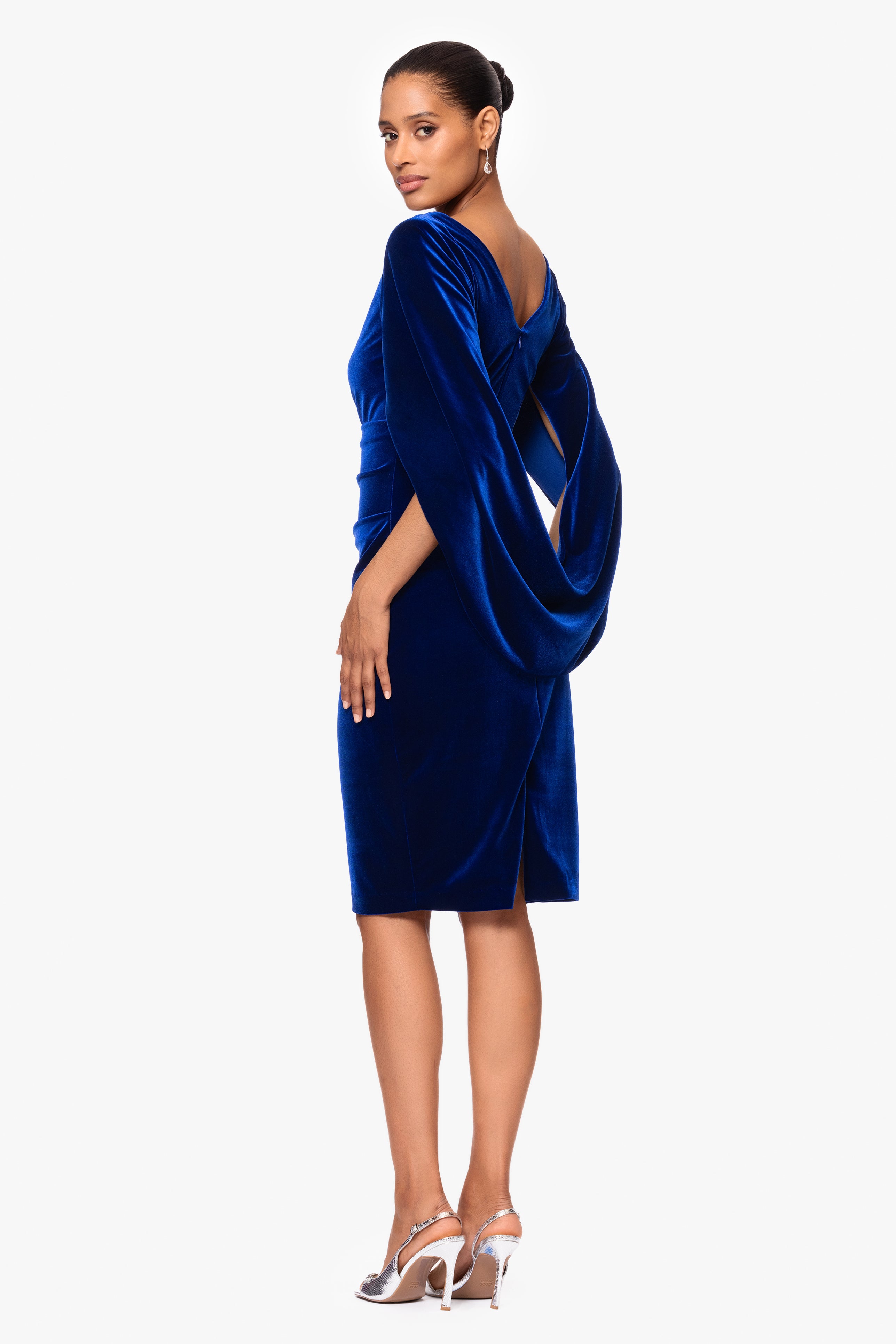 "Leona" Short Velvet Drape Back Dress