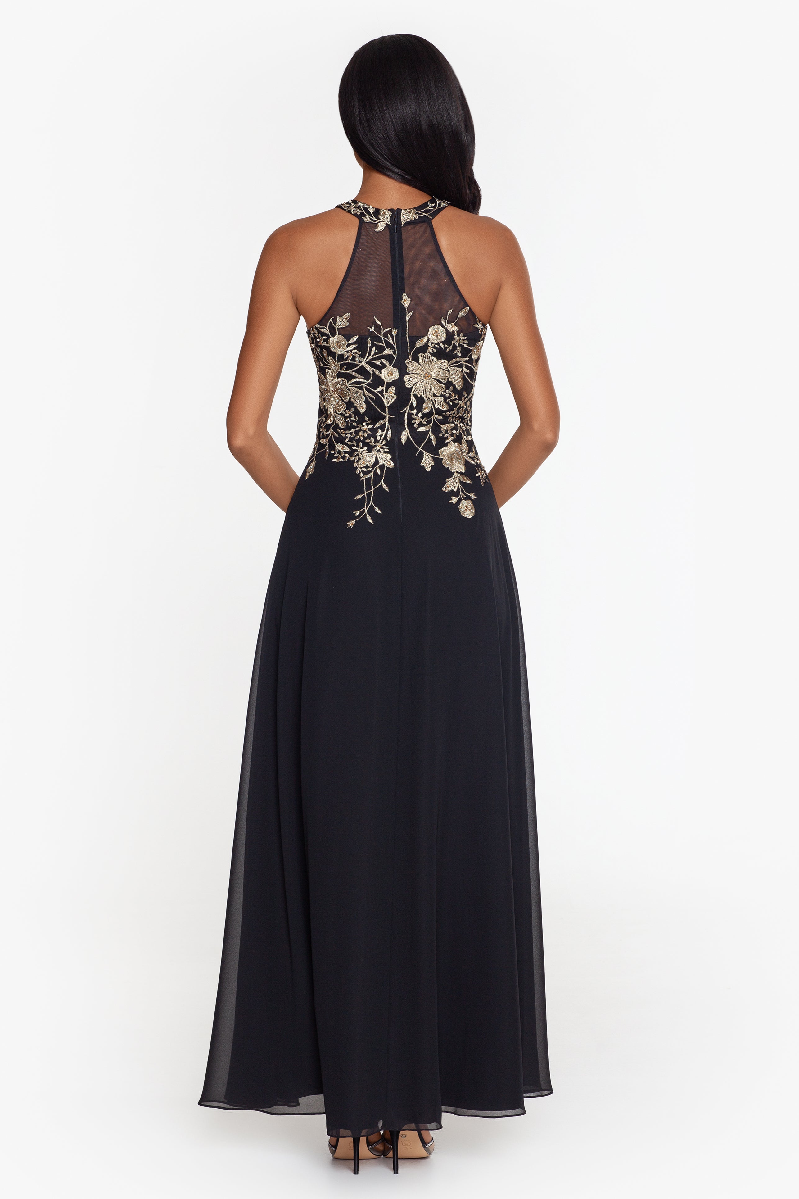 Celeste Long Embroidered Chiffon Gown Betsy Adam