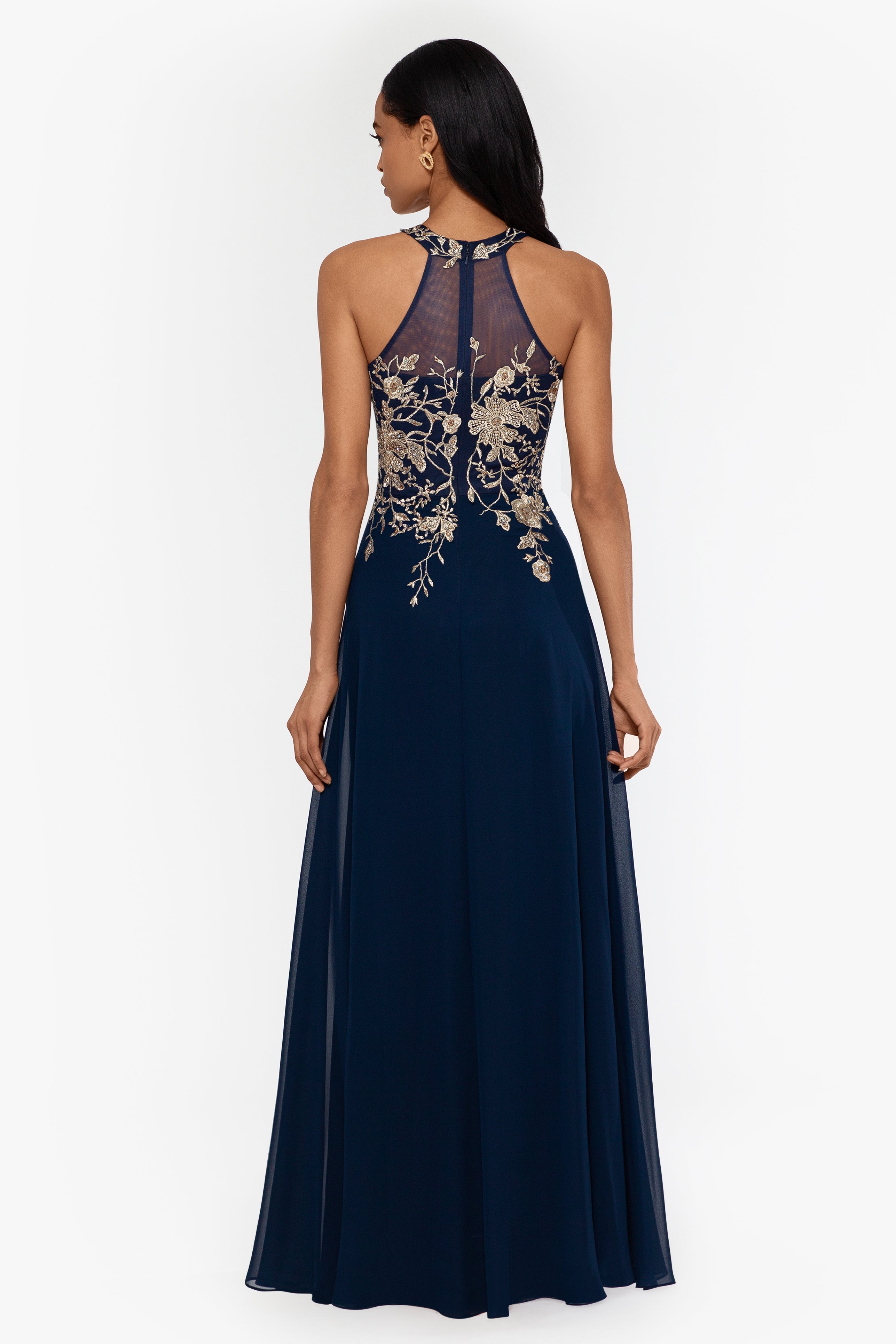 "Celeste" Long Embroidered Chiffon Gown