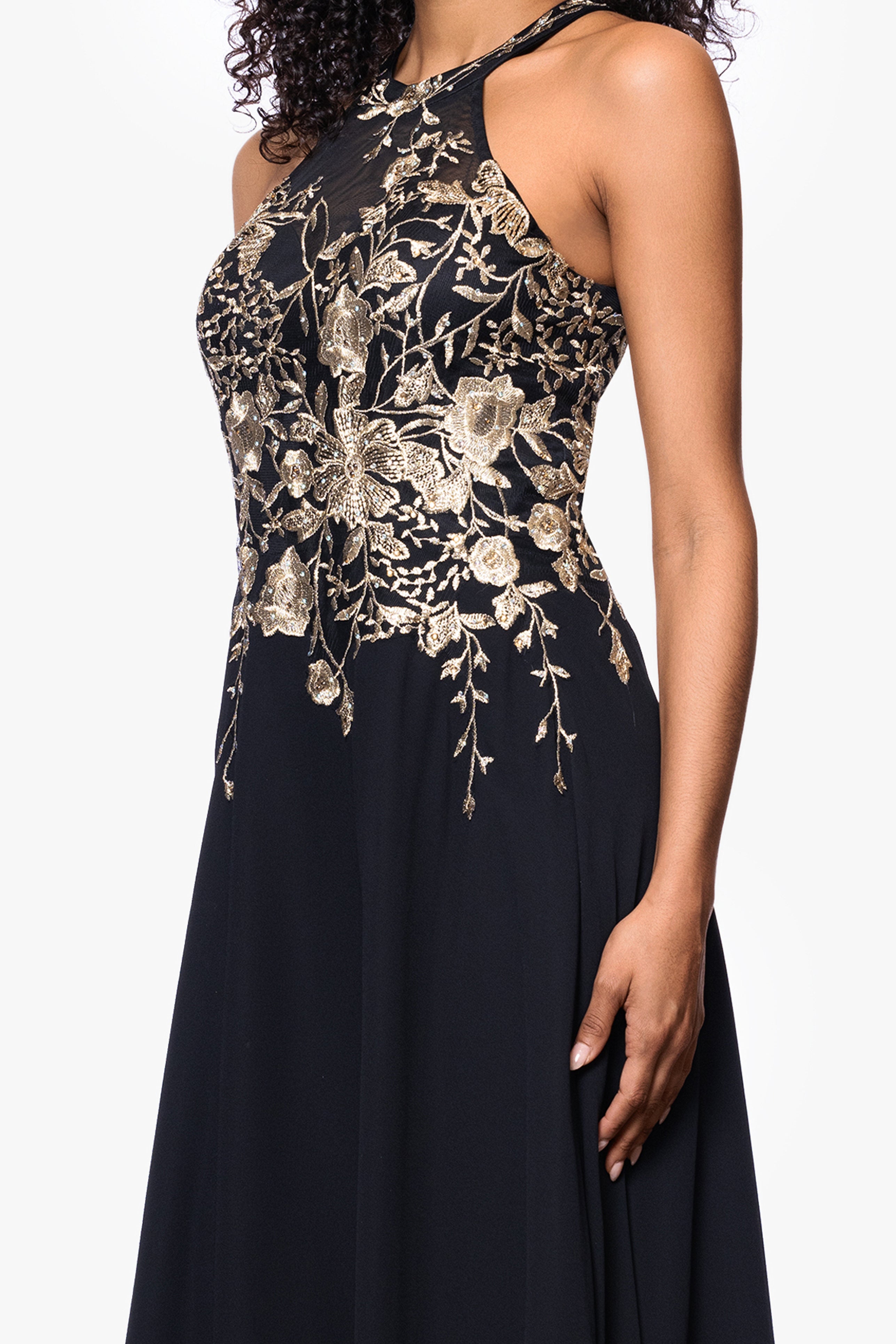 Petite "Celeste" Long Embroidered Chiffon Gown