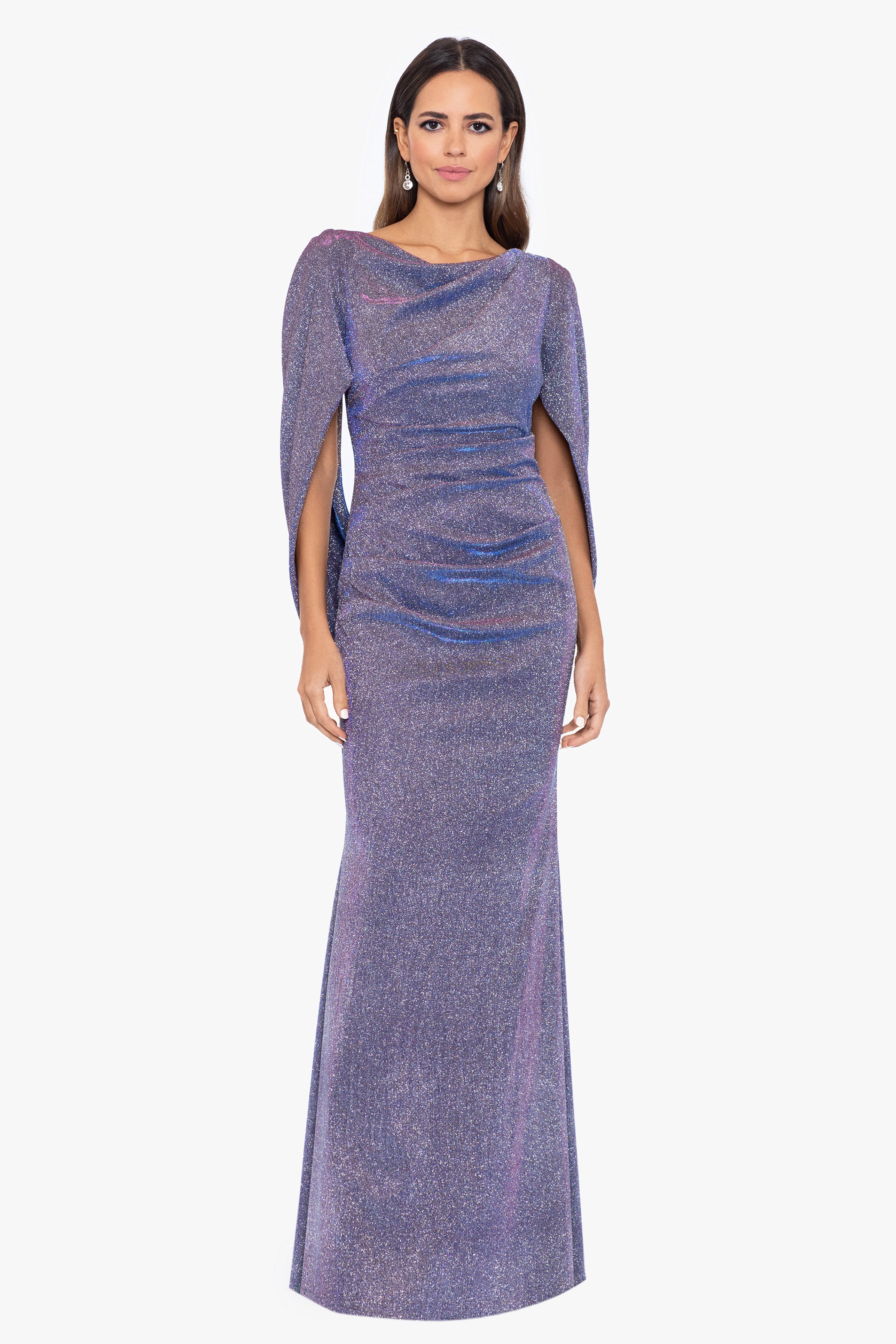 Petite "Gracie" Galaxy Knit Glitter Draped Gown