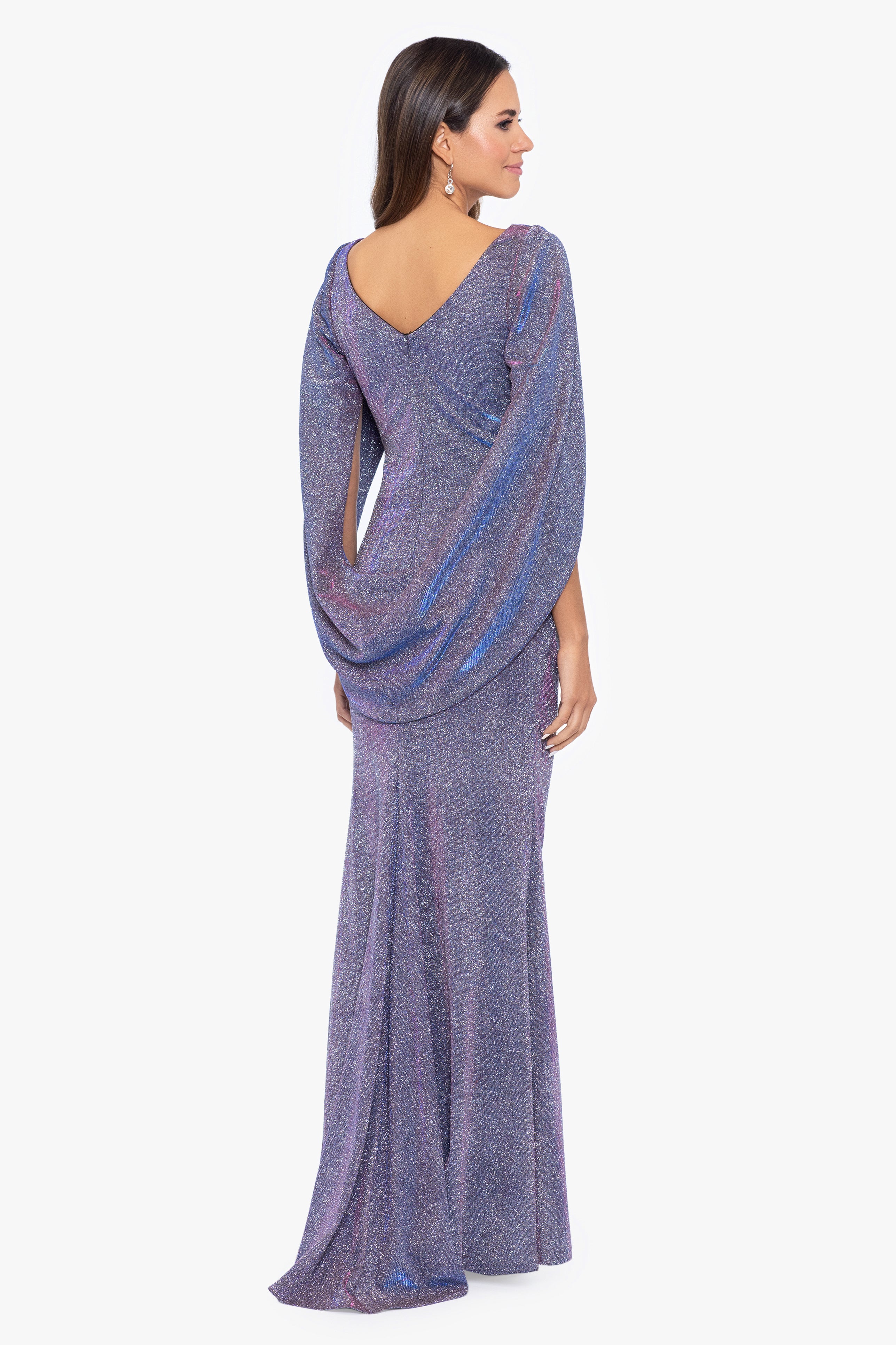 Petite "Gracie" Galaxy Knit Glitter Draped Gown