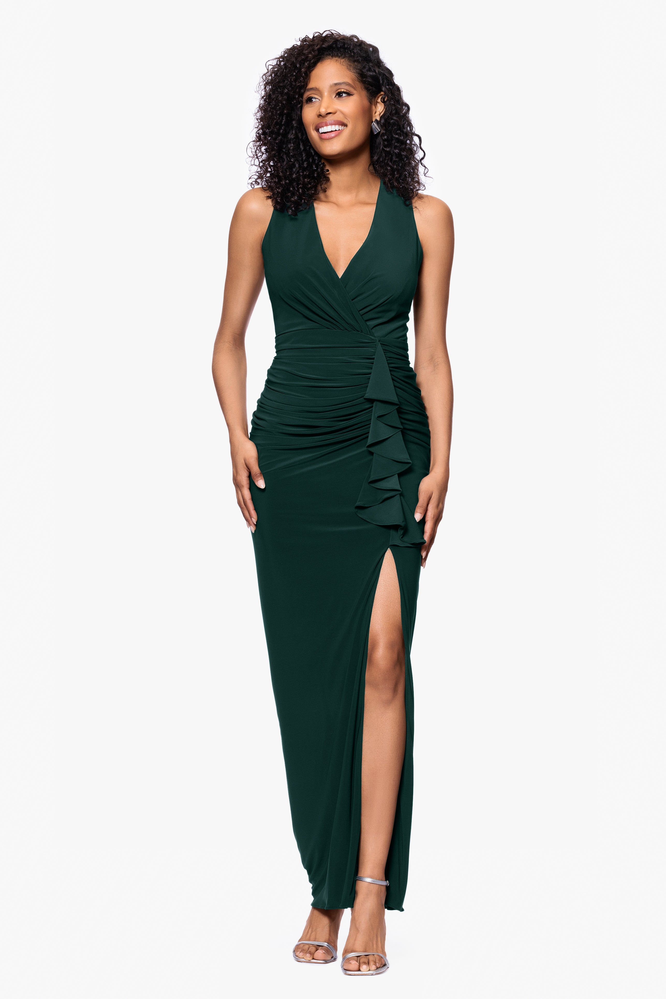 "Bobbi" Ruffled V-Neck Gown