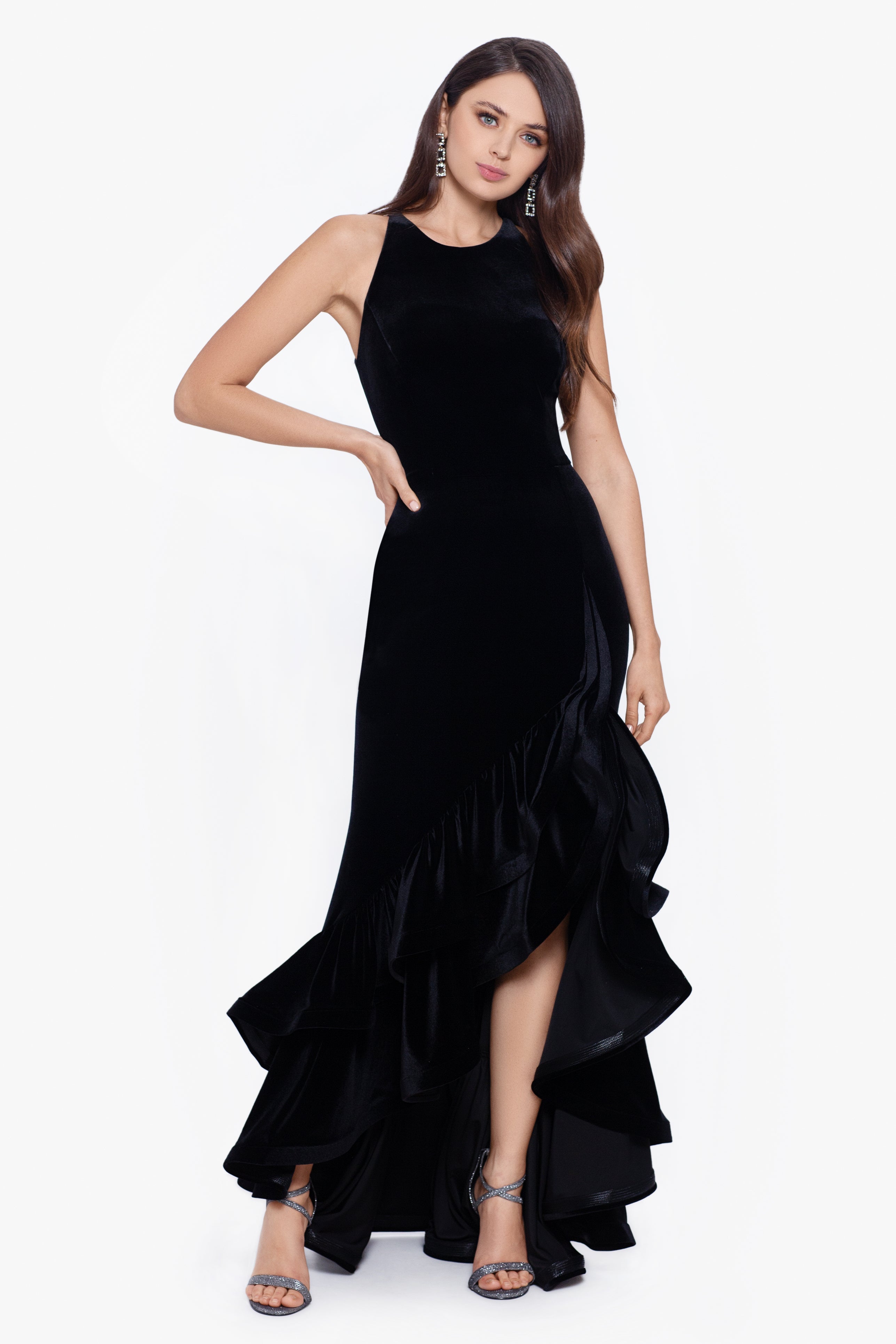 "Brandi" Ruffle Tier Velvet Dress