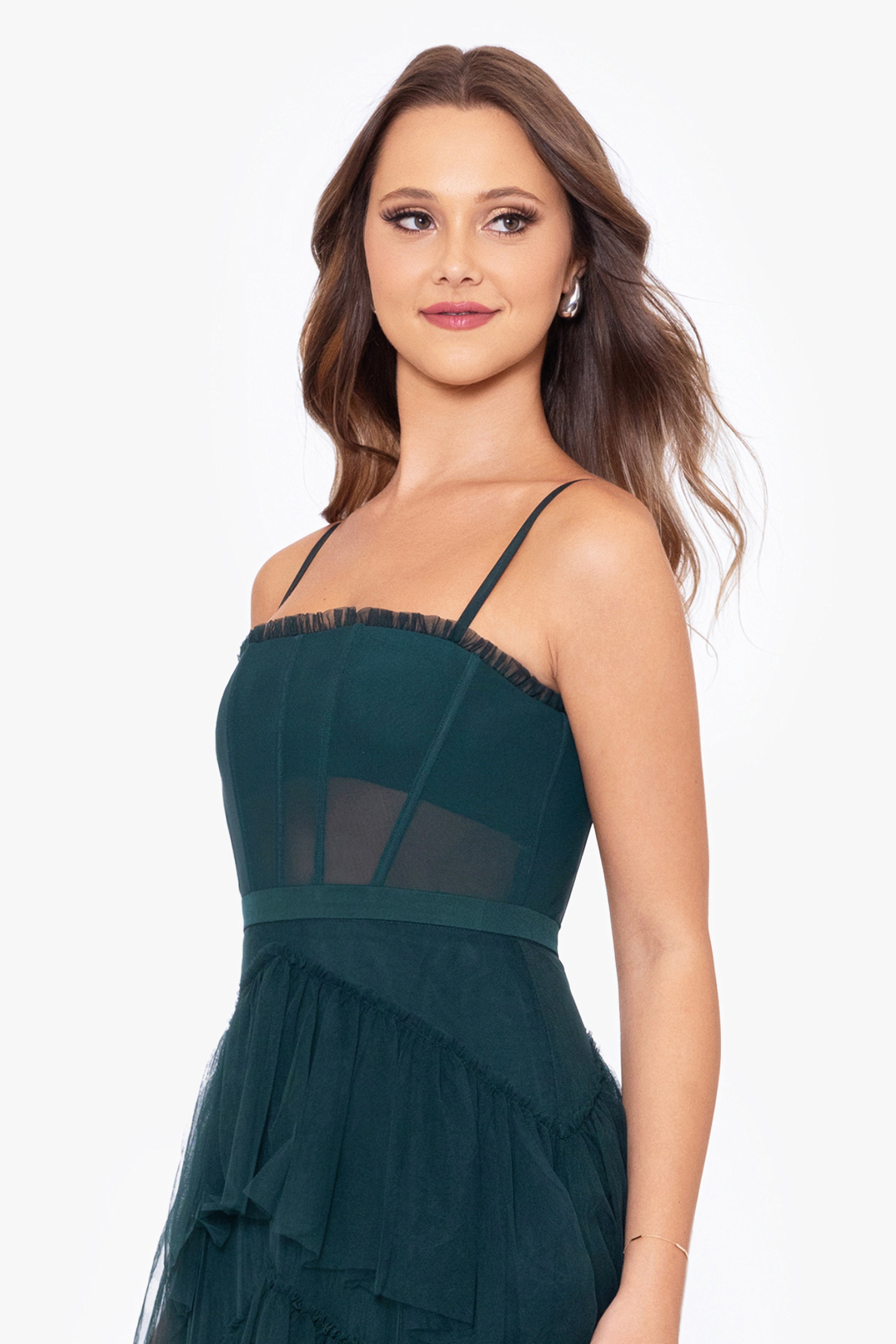 "Jasmine" Long Spaghetti Strap Mesh Corset Gown