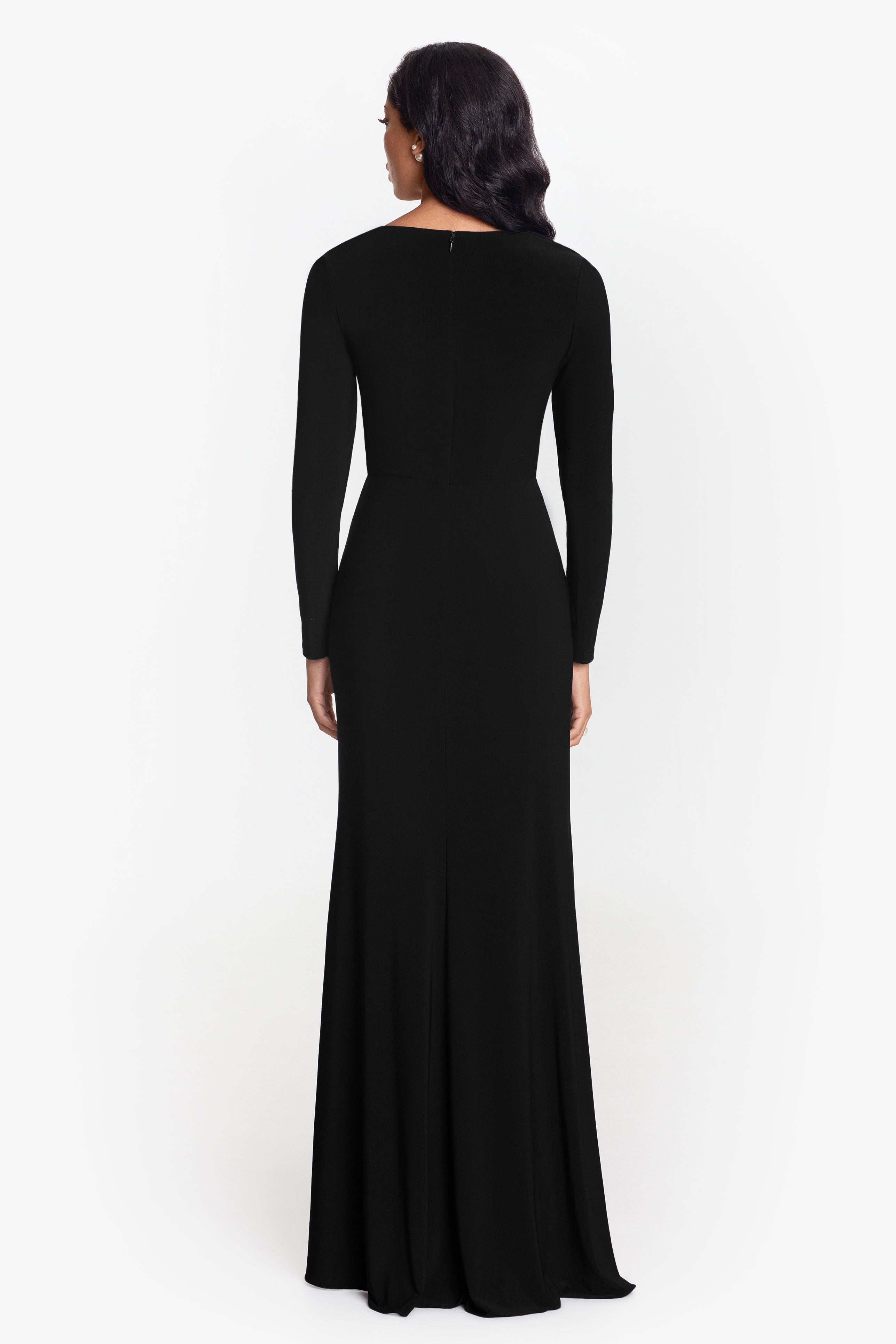 "Elle" Long Sleeve Side Ruffled Slit Gown