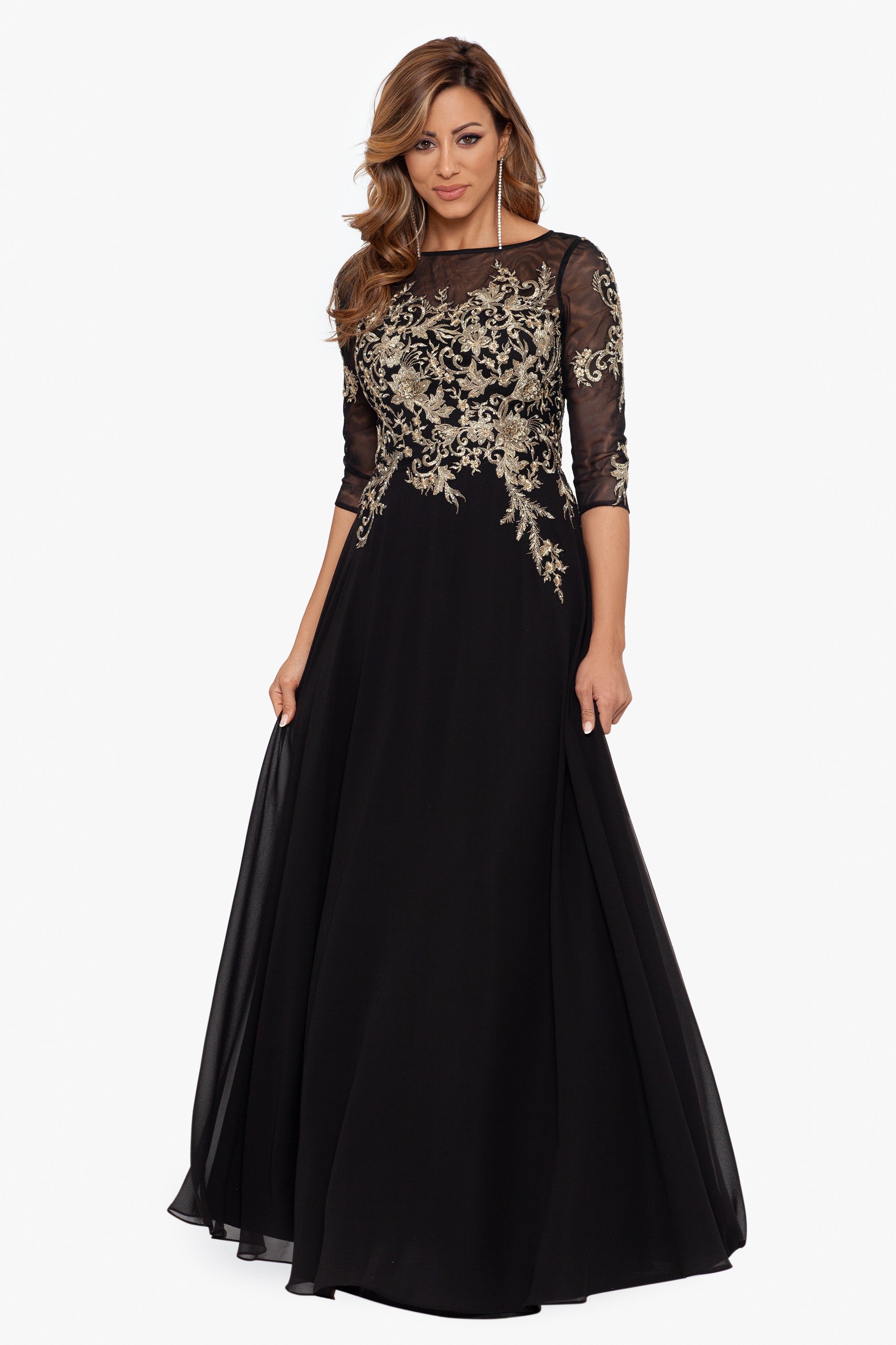 Betsy and adam lace inset hot sale soutache gown