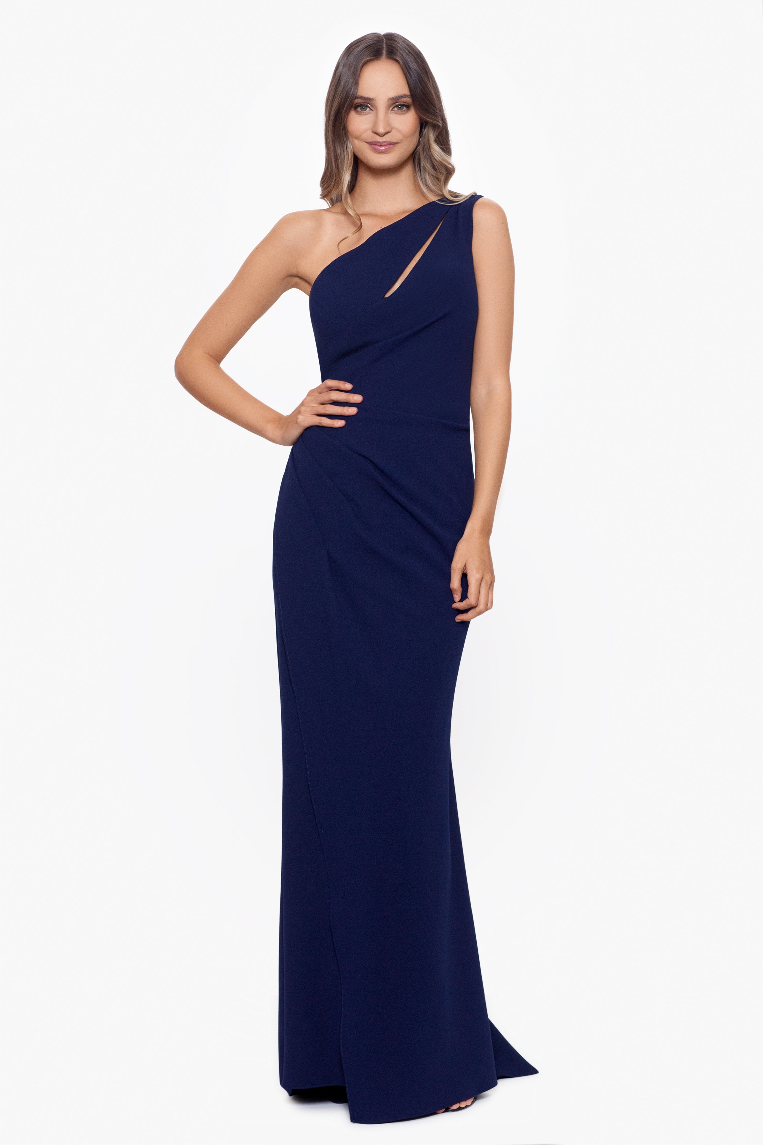 "True" Long One Shoulder Side Ruche Dress