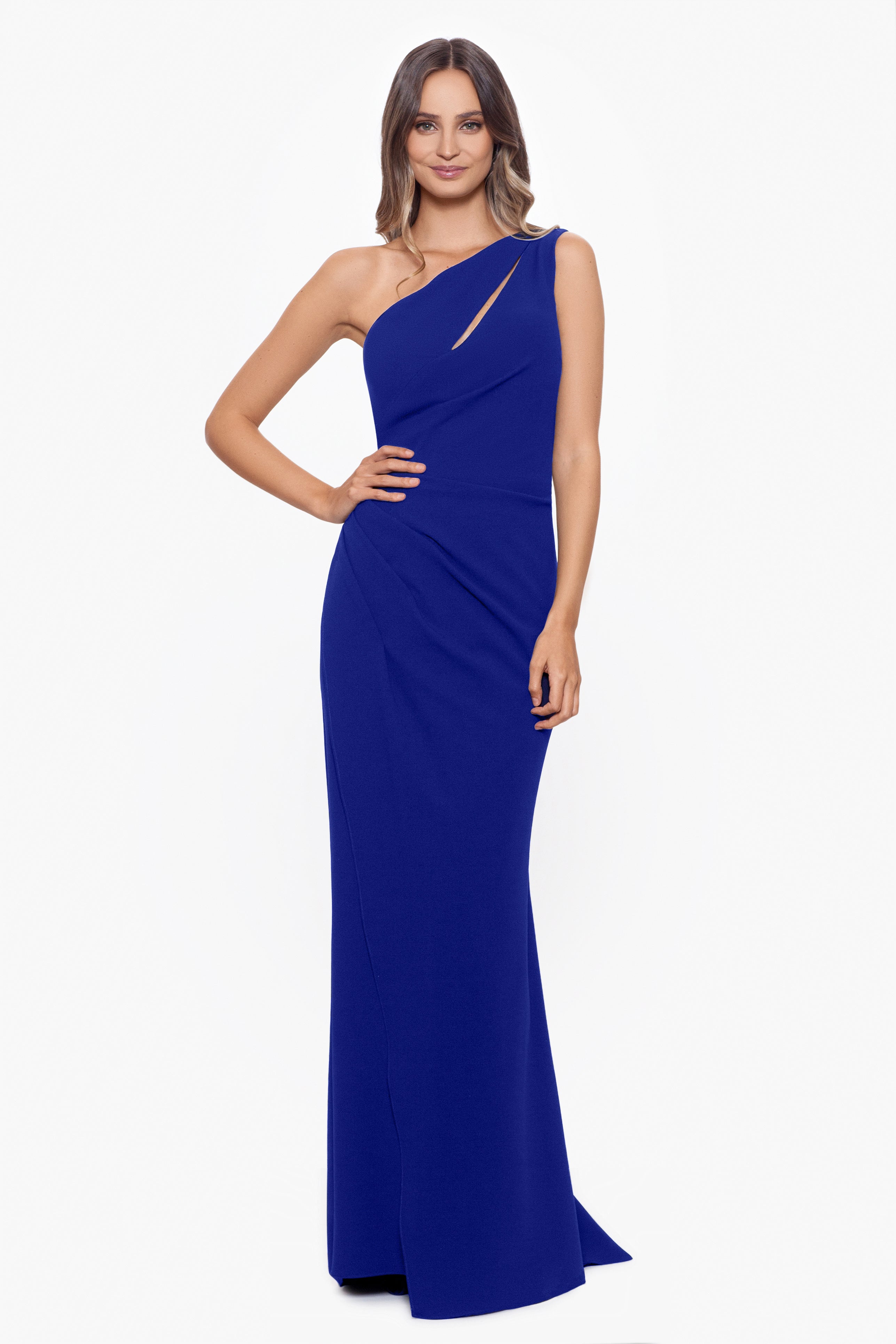 "True" Long One Shoulder Side Ruche Dress