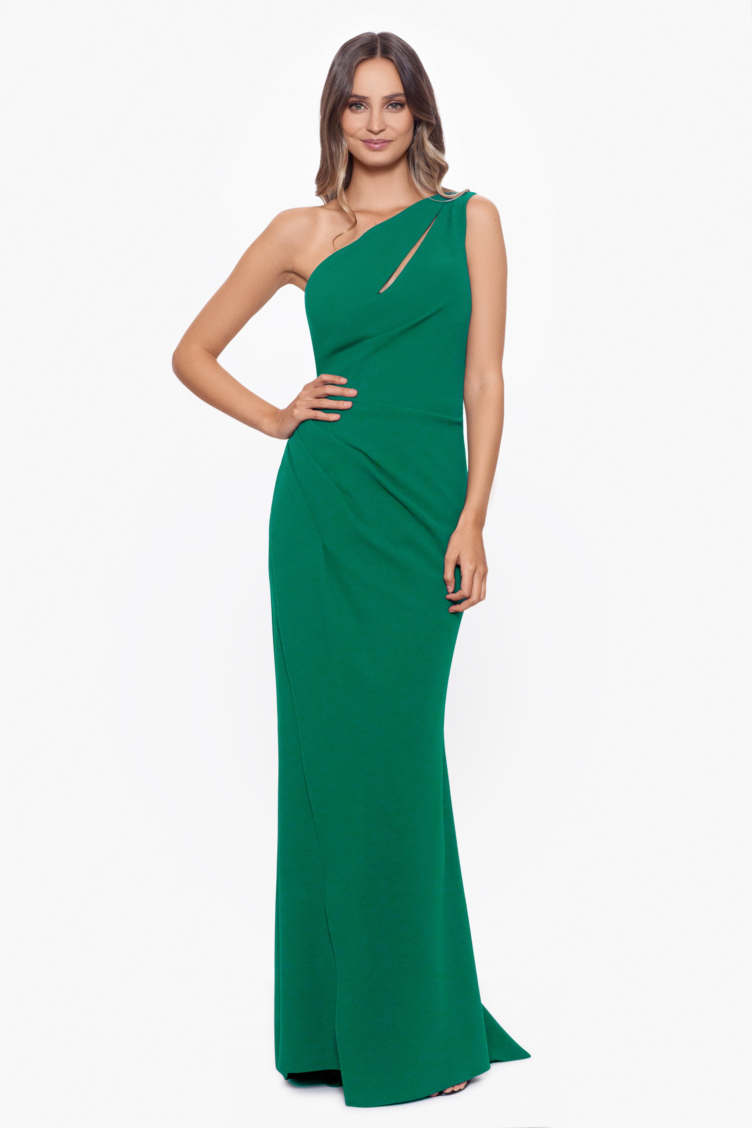 "True" Long One Shoulder Side Ruche Dress