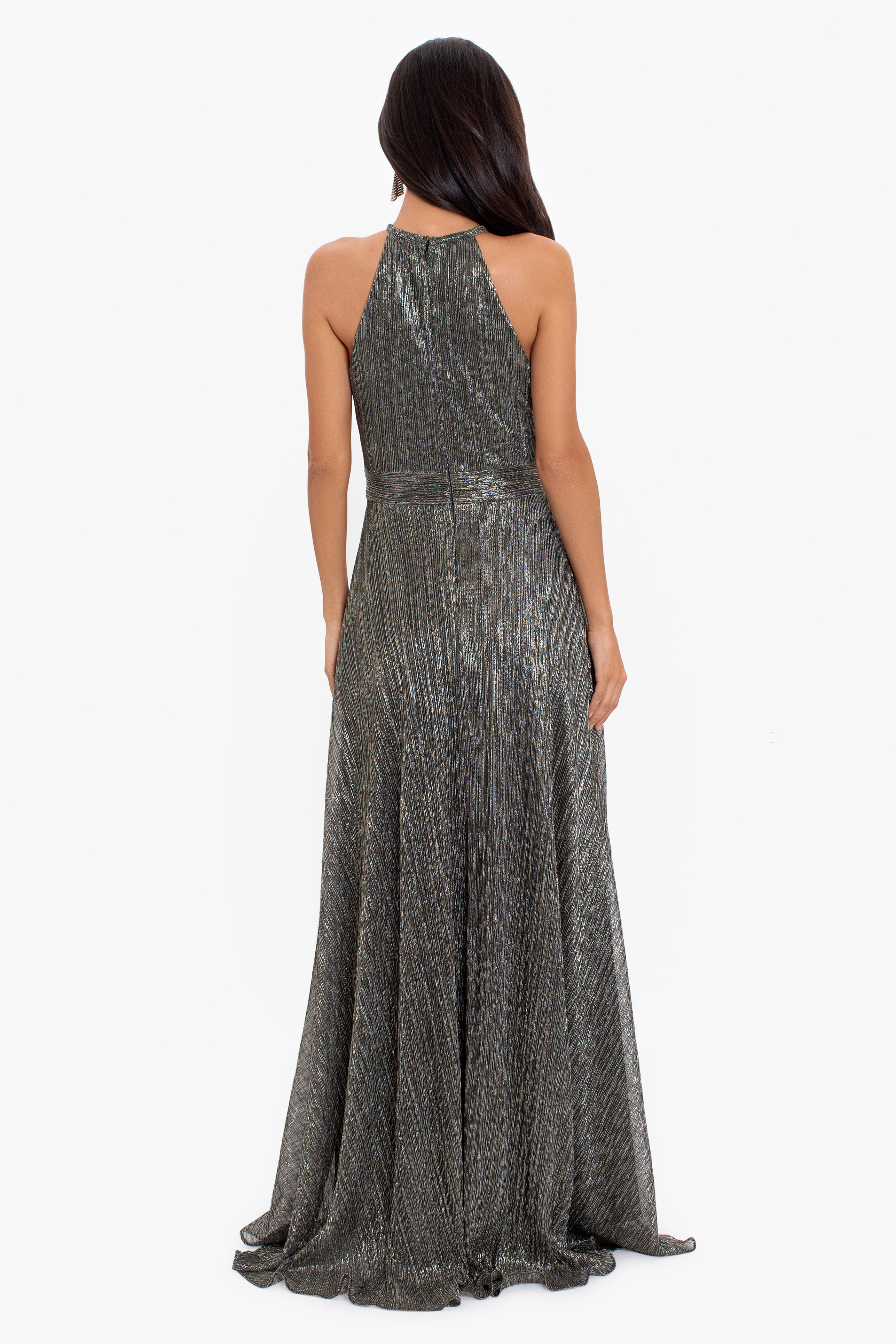 "Nico" Long Metallic Halter Neck Dress