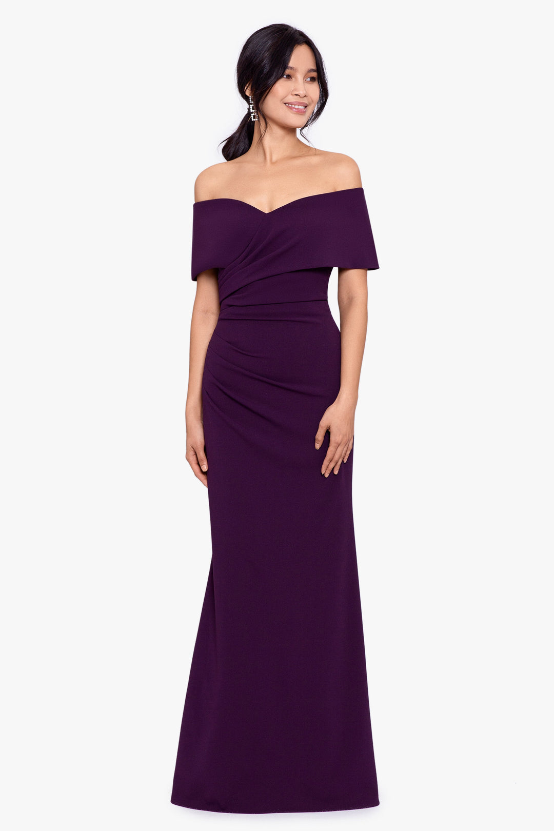 "Tanya" Long Off The Shoulder Scuba Crepe Dress