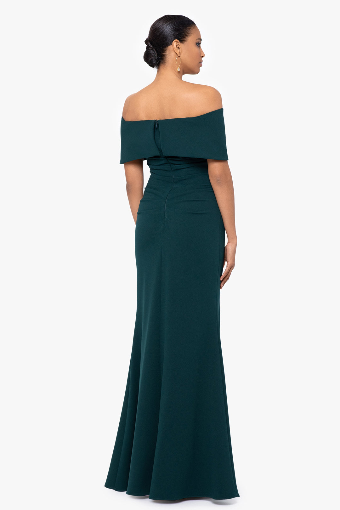 "Tanya" Long Off The Shoulder Scuba Crepe Dress