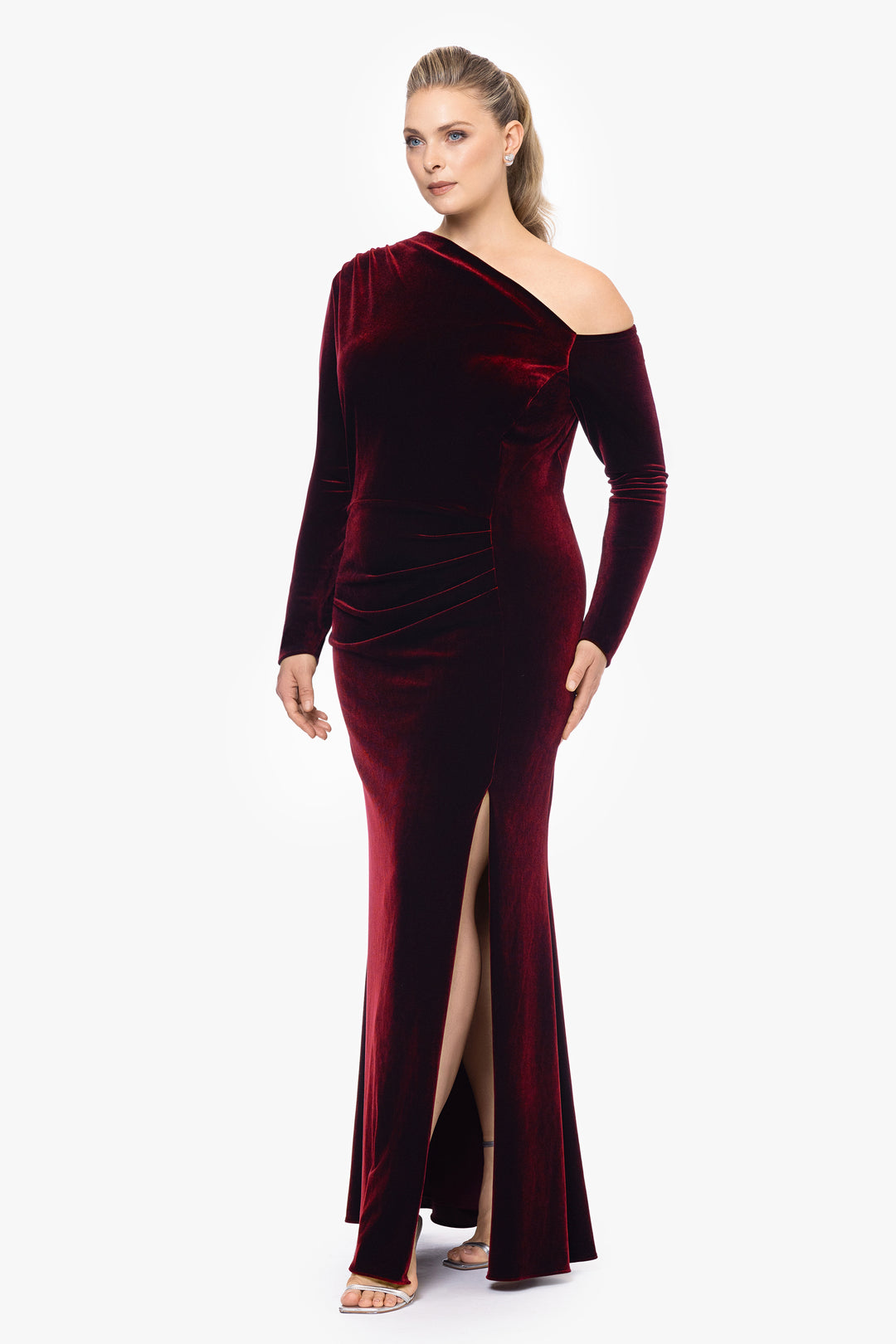 Plus "Annette" Long Velvet Drop Shoulder Long Sleeve Dress