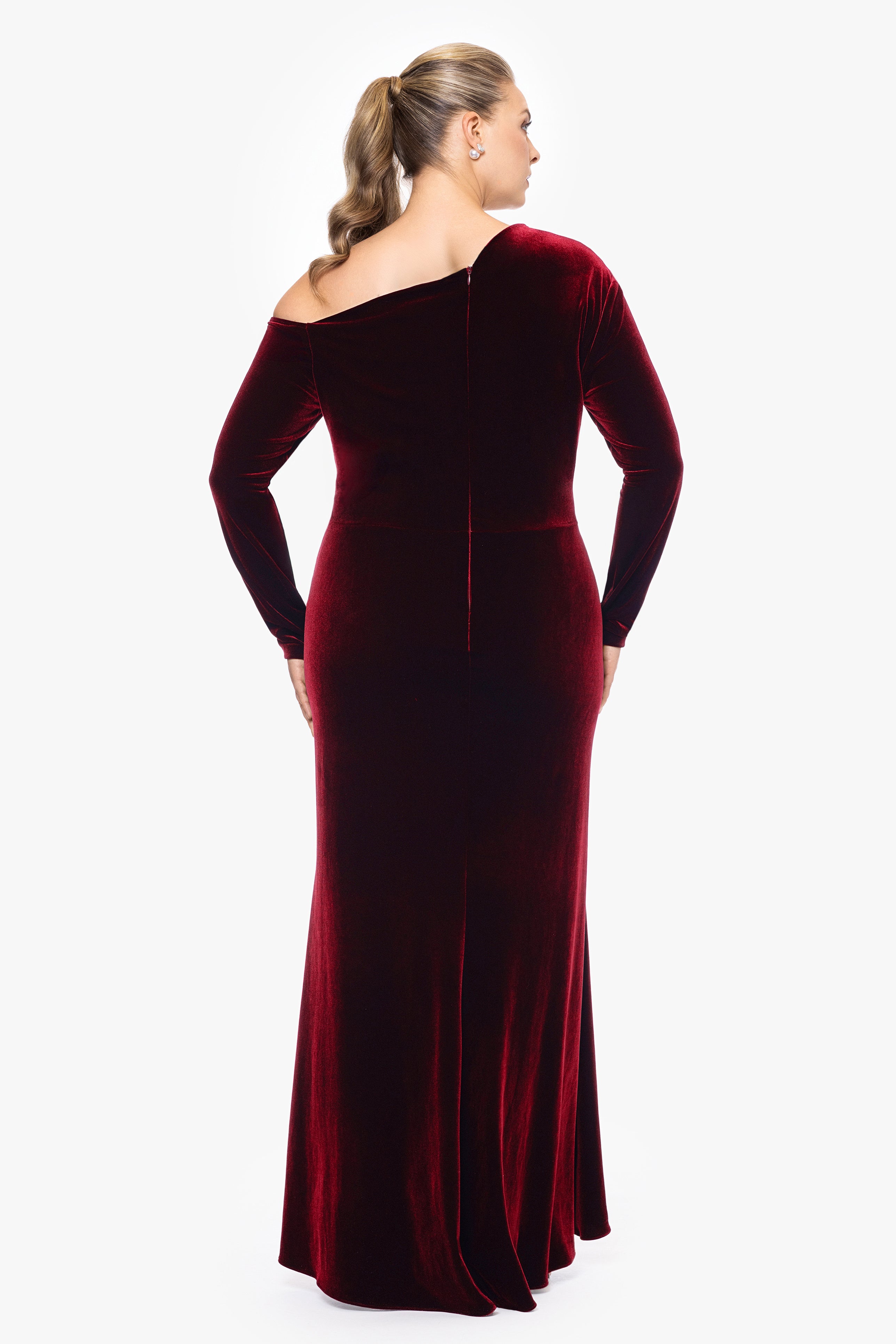 Plus "Annette" Long Velvet Drop Shoulder Long Sleeve Dress