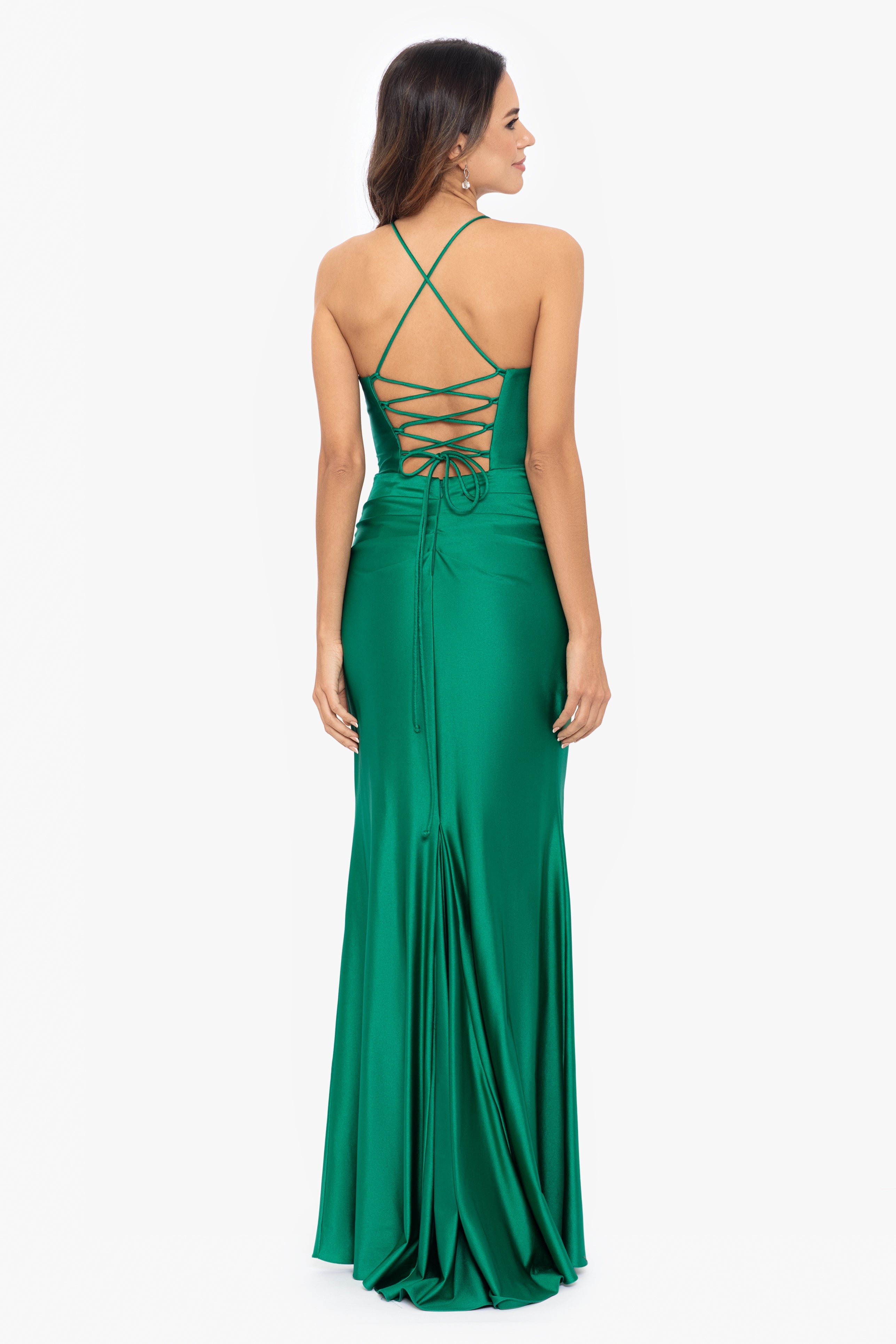 "Talia" Long Sateen Corset Lace Up Back Dress