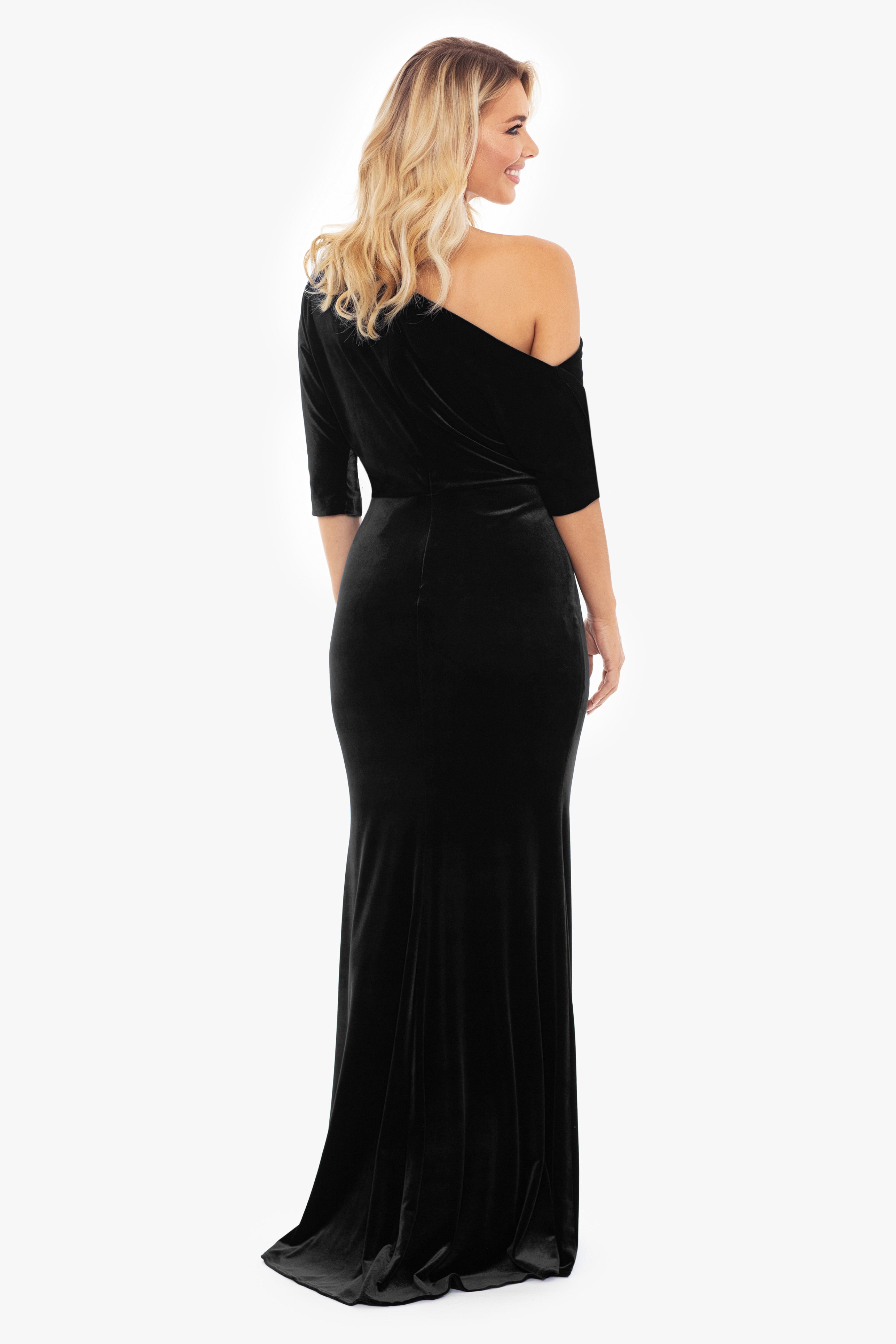 "Arya" Long Off the Shoulder Velvet Drop Dress