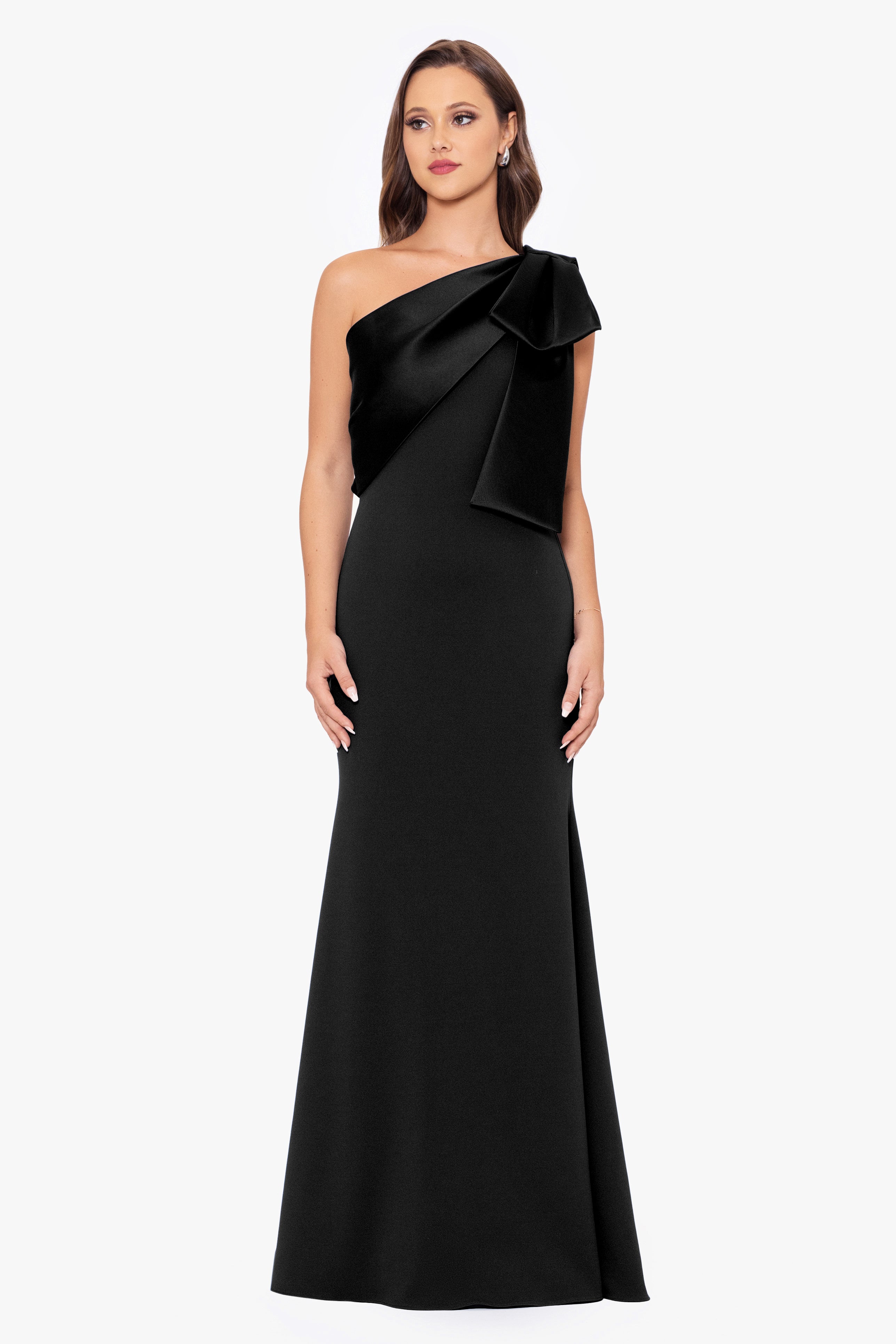 Long black crepe dress deals