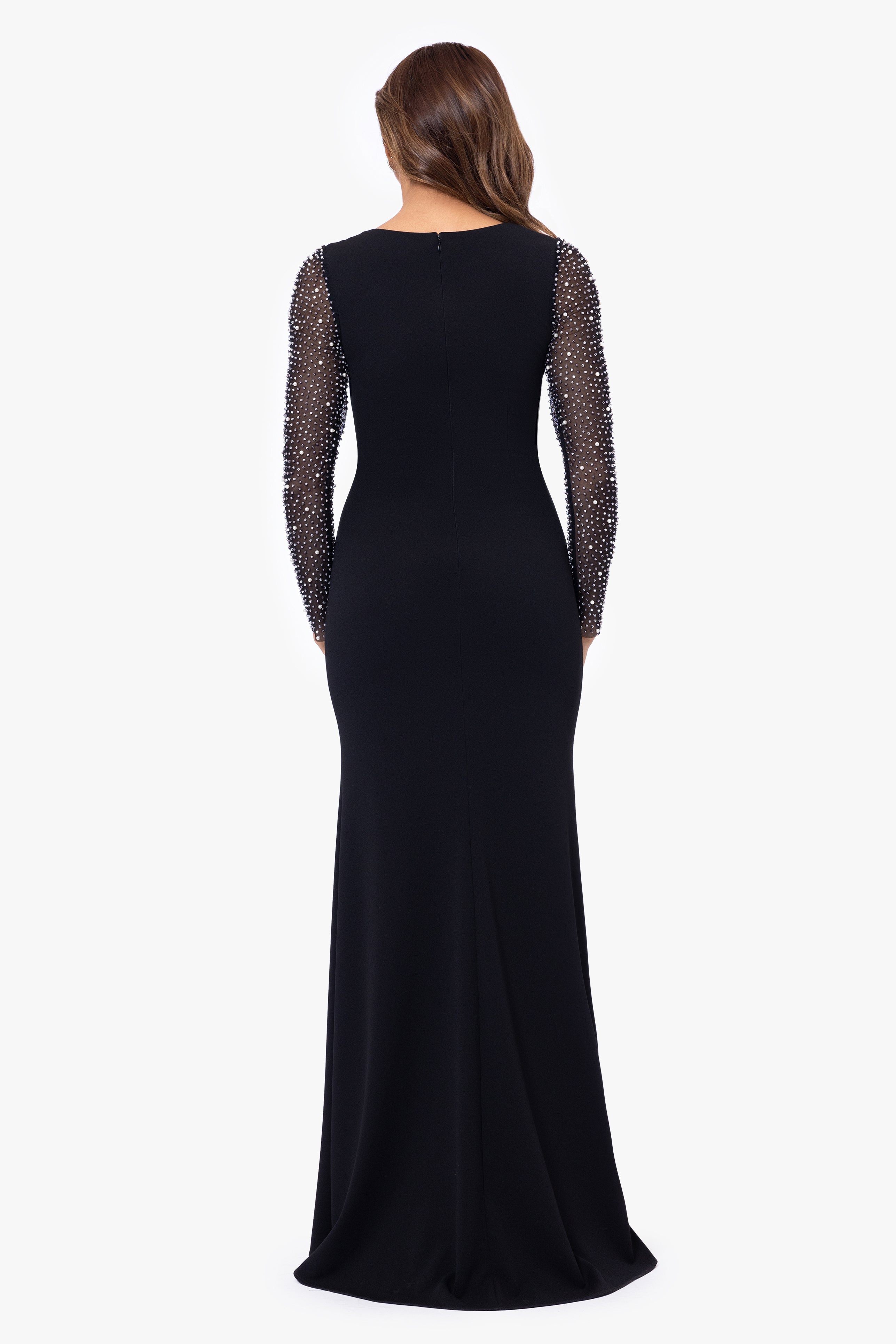 "Samantha" Scuba Crepe Embellished Long Sleeve Dress