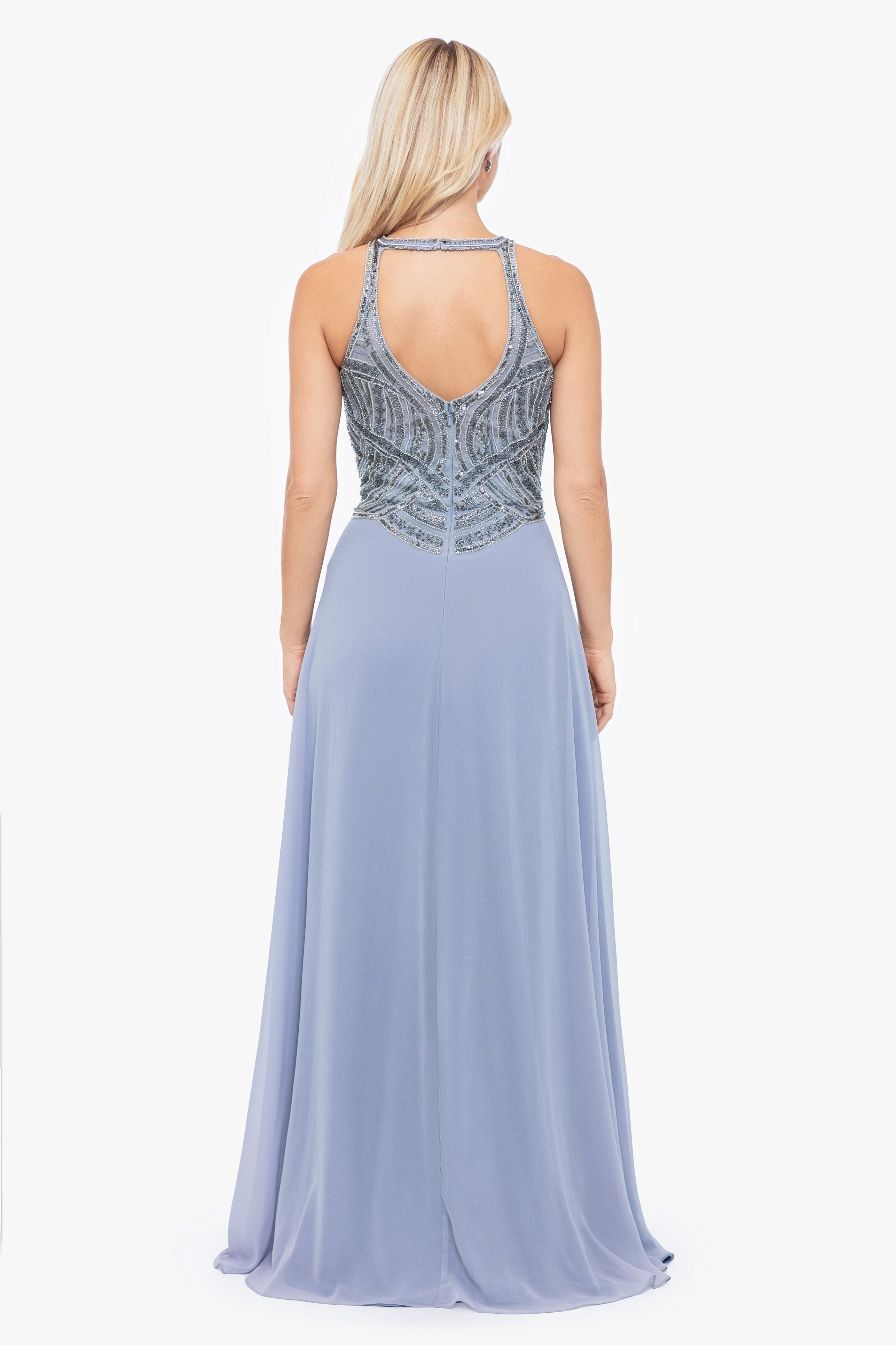 "Brianne" Long Chiffon Beaded Halter Top