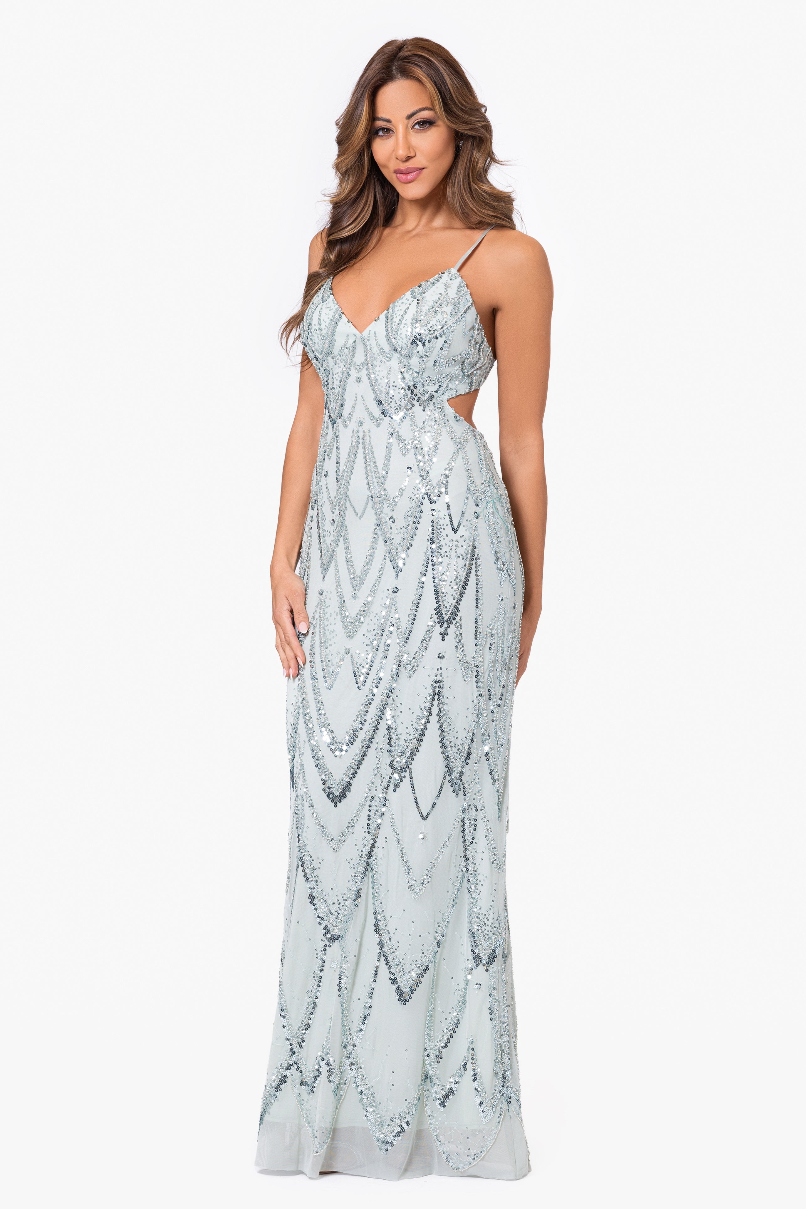 "Joelle" Long Beaded Sequin V-Neck Dress