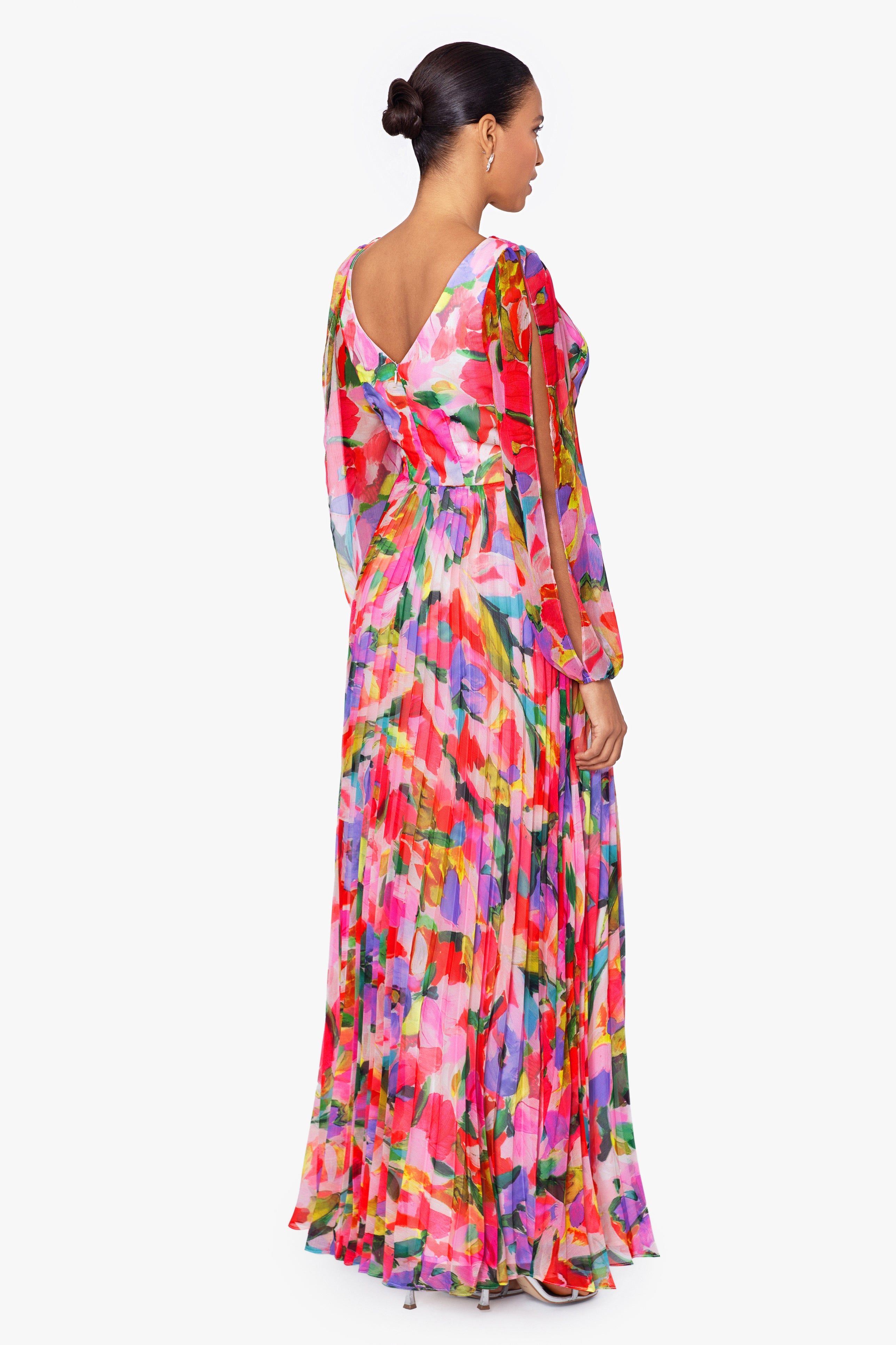 "Amber" Long Sleeve Chiffon Print Floor Length Dress