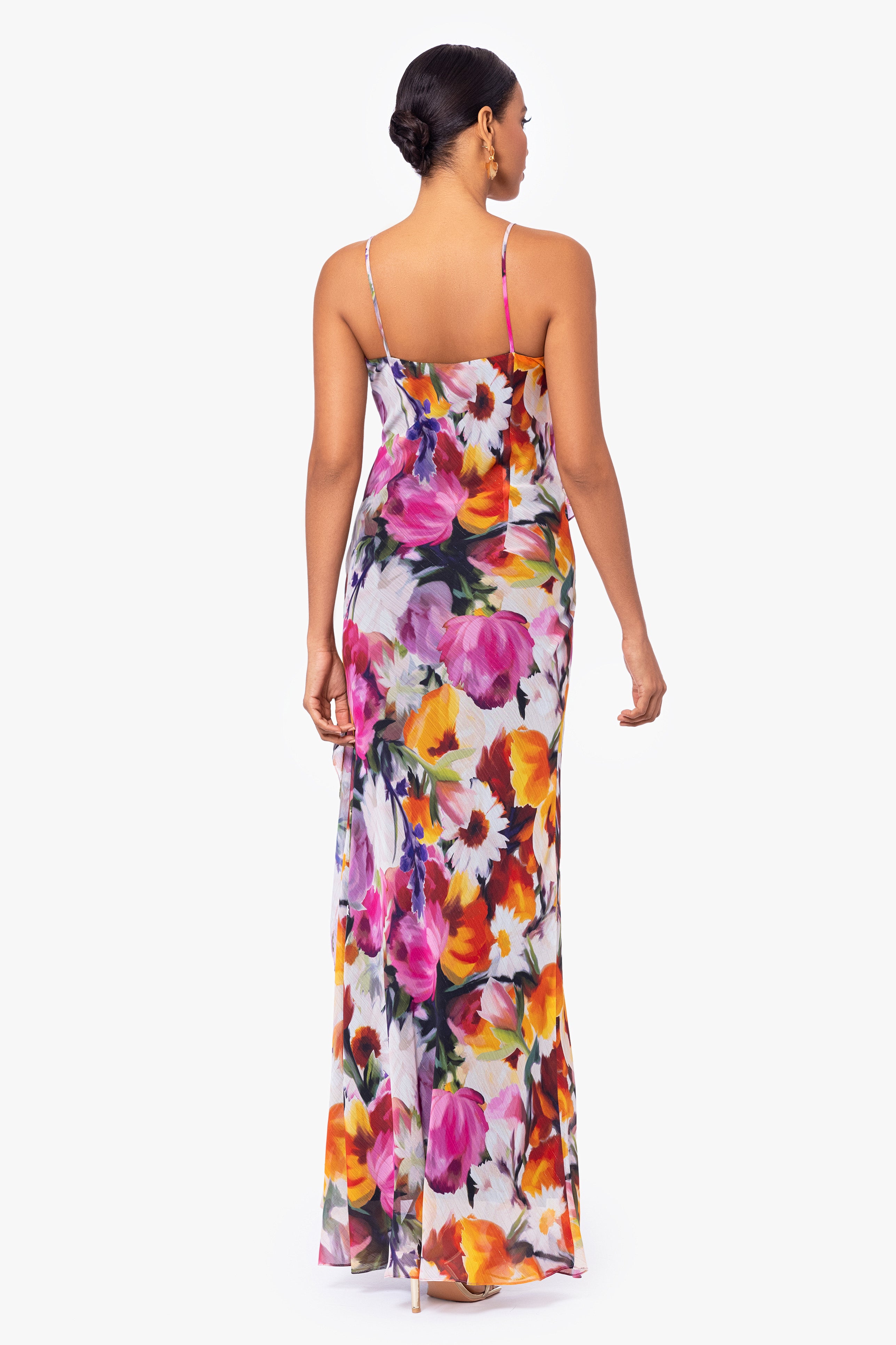 Petite "Mary" Long Chiffon Floral Print Dress