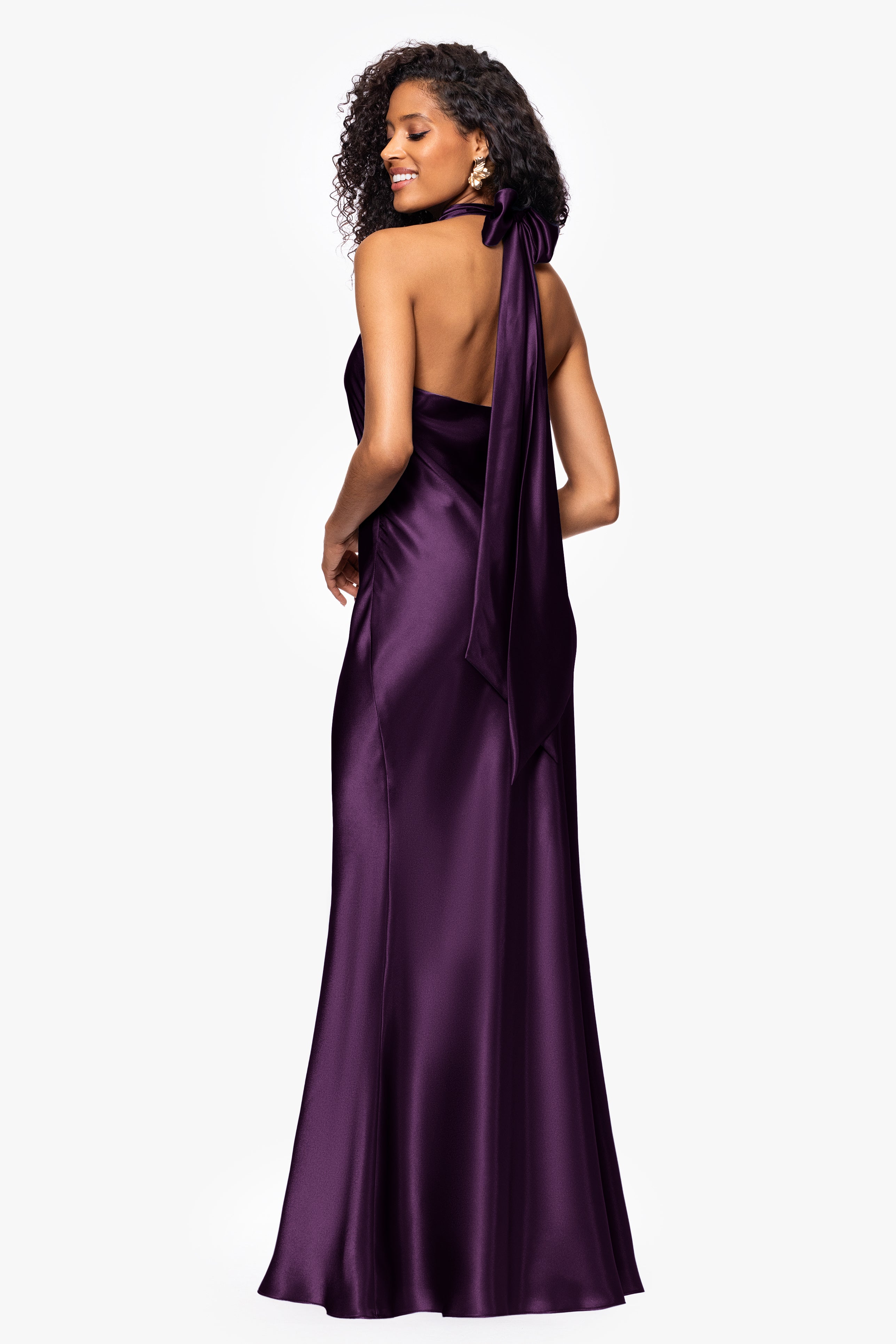 "Shannon" Halter Necktie Floor Length Dress