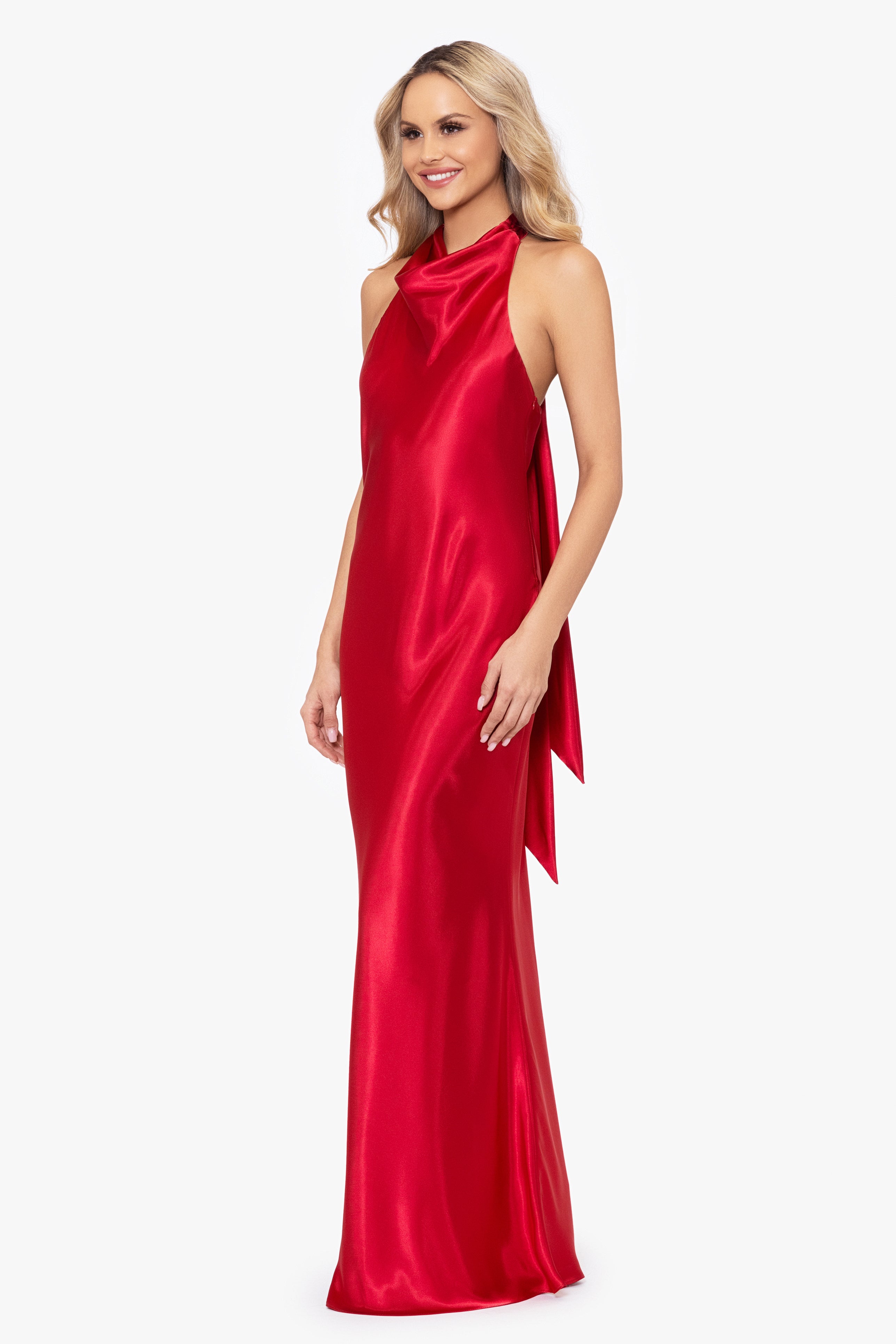 "Shannon" Halter Necktie Floor Length Dress