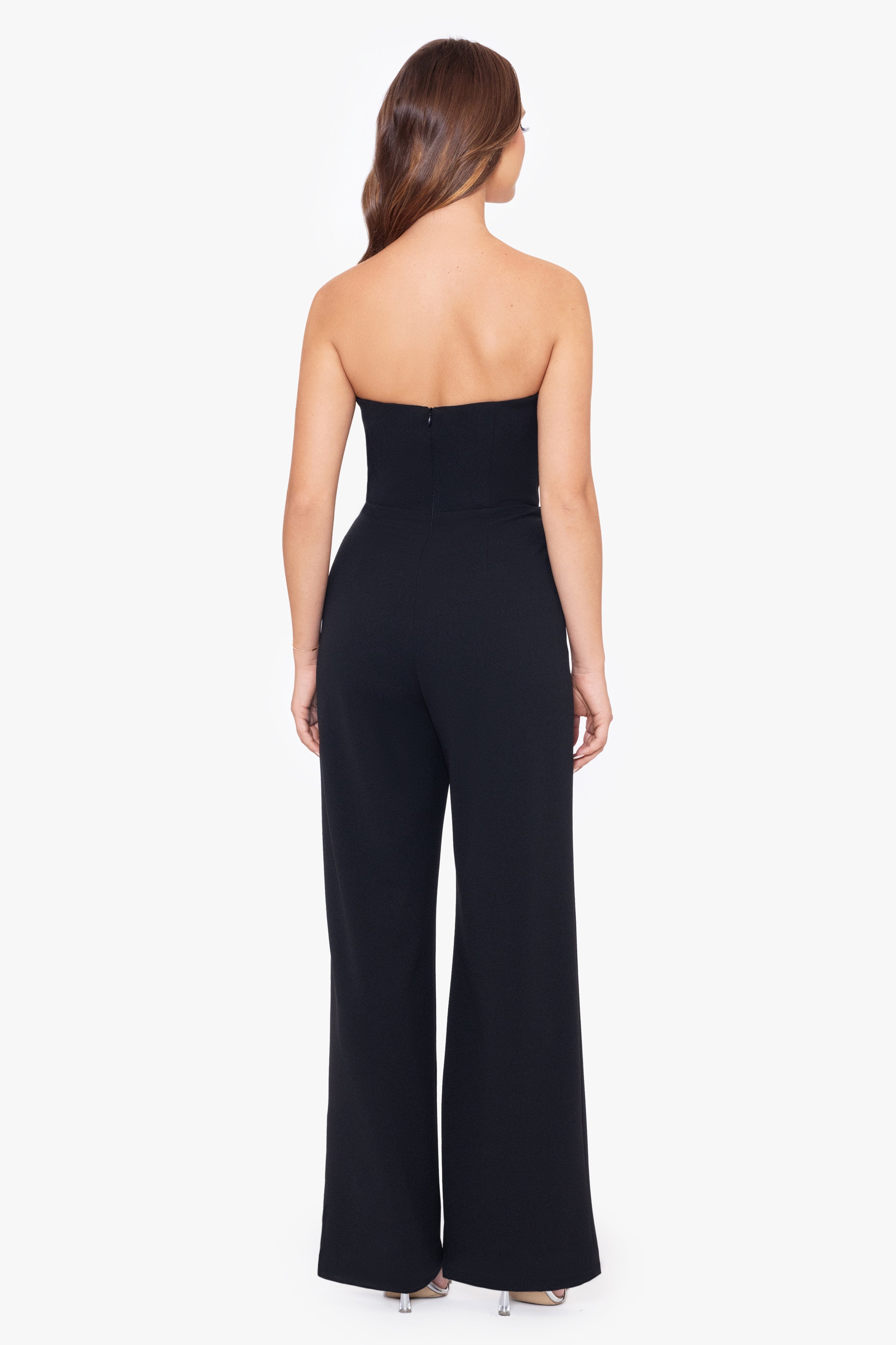 Petite "Tasha" Long Strapless Tuxedo Jumpsuit