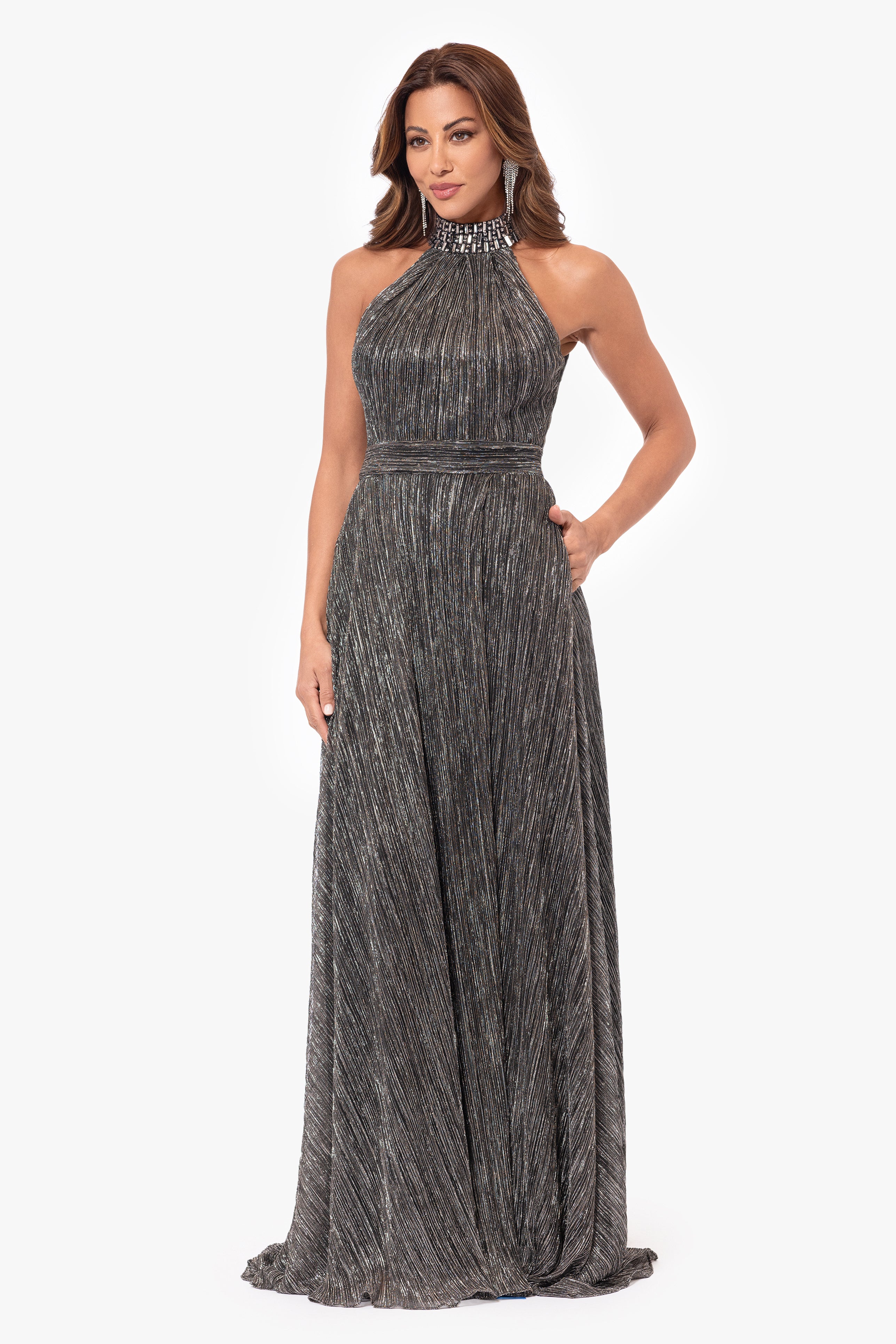 "Marion" Long Embellished Halter Neck Dress