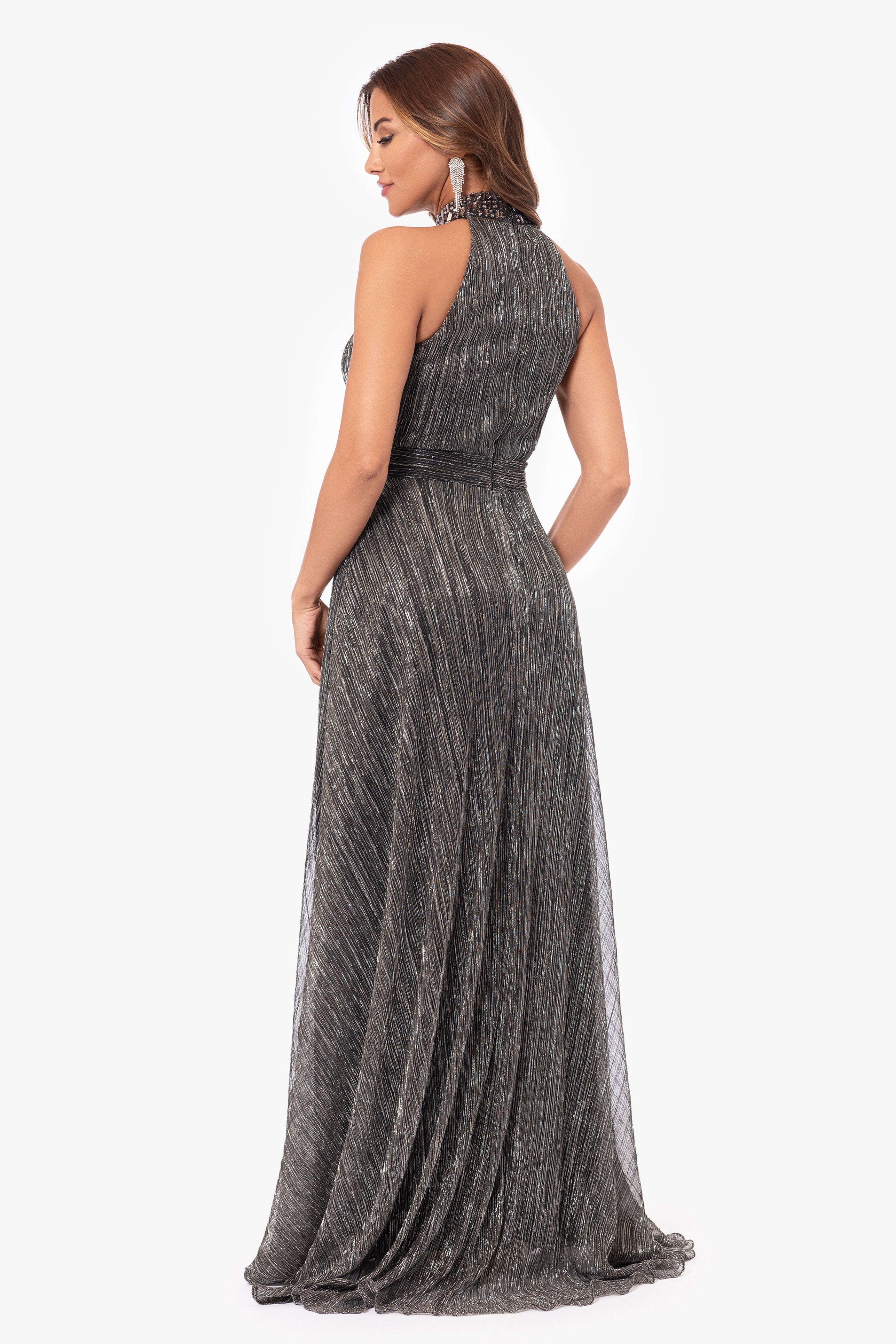 "Marion" Long Embellished Halter Neck Dress