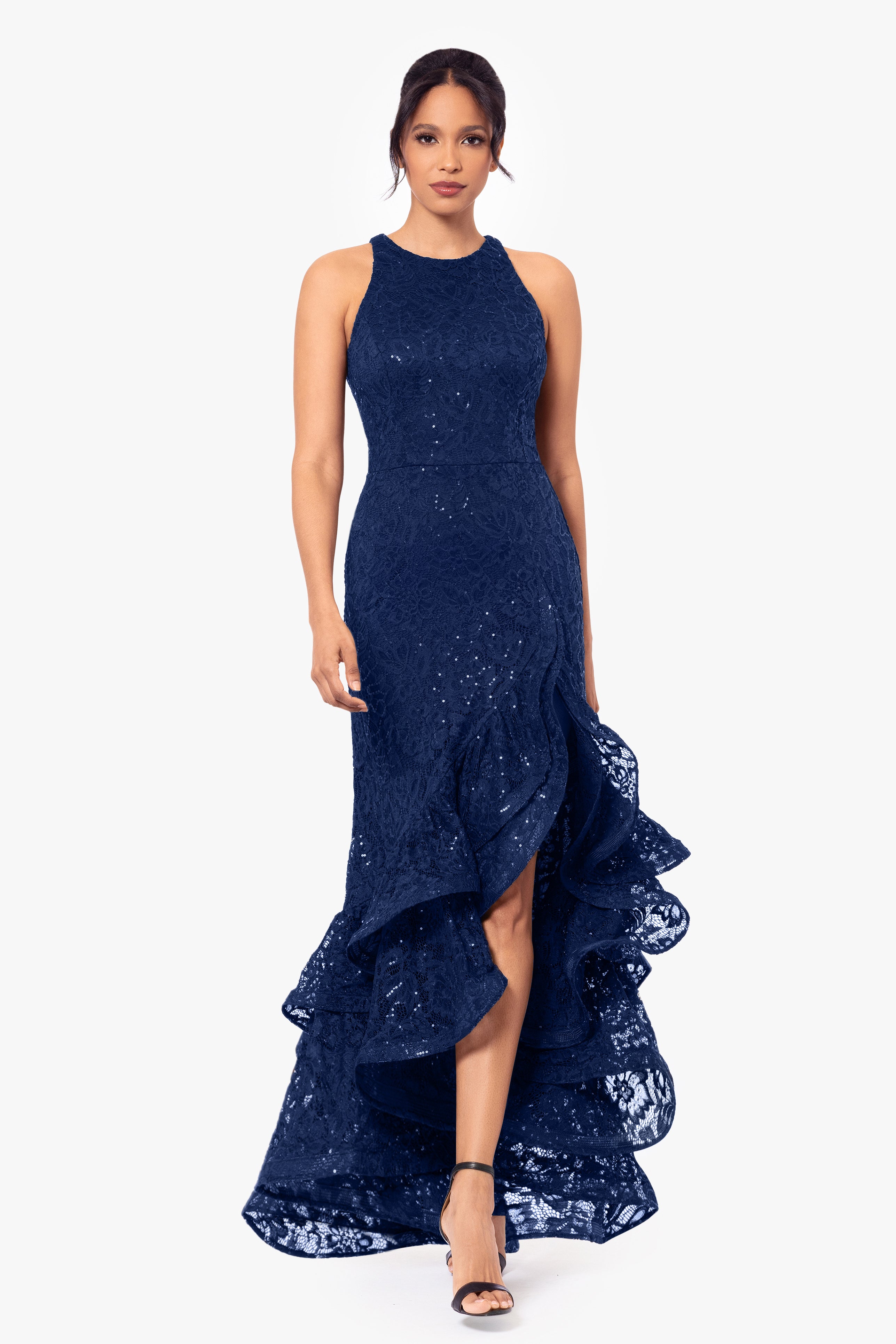 Betsy & Adam Sleeveless sale Lace Jewel Gown