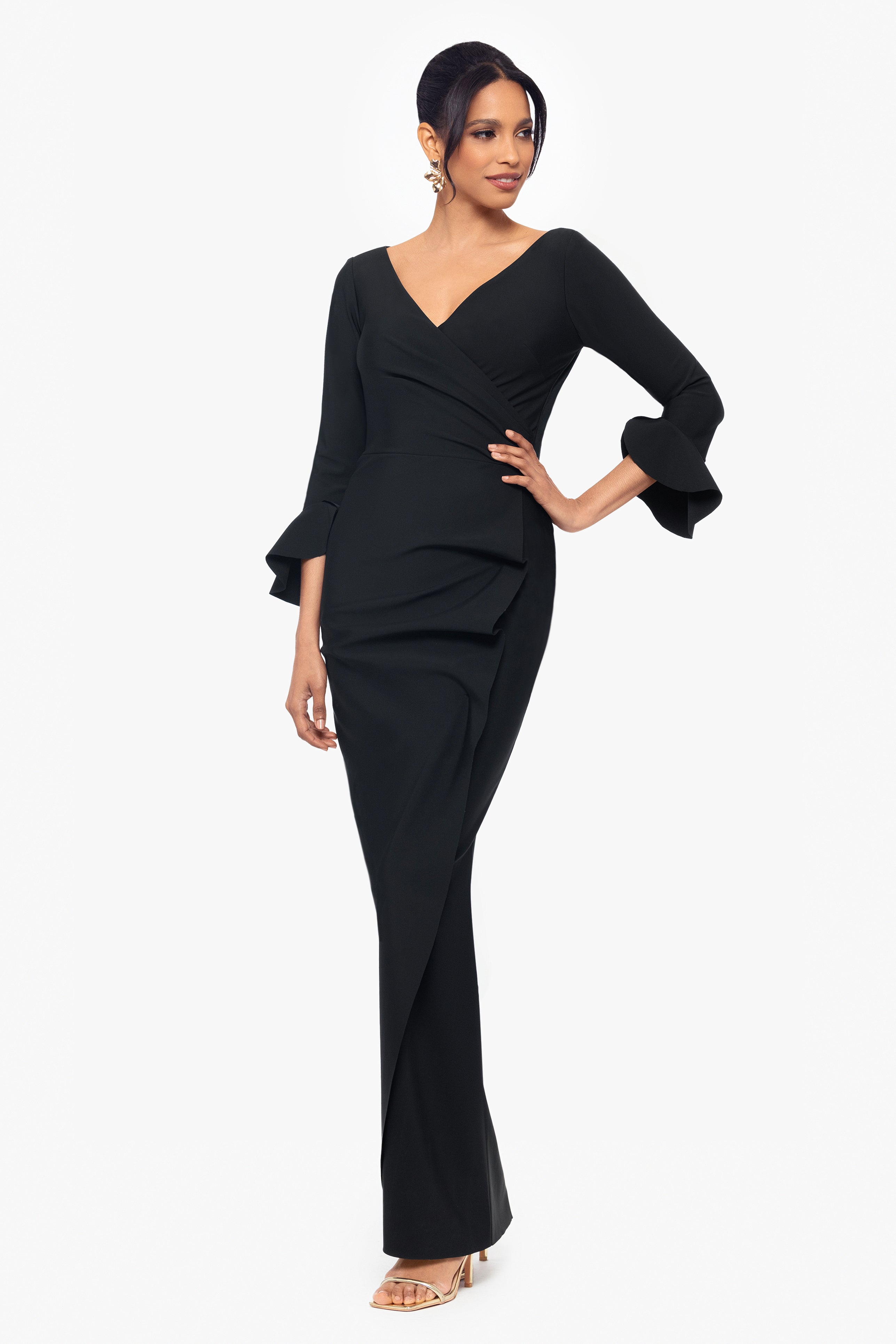 "Connie" Long Sleeve V-Neck and Ruffle Dress