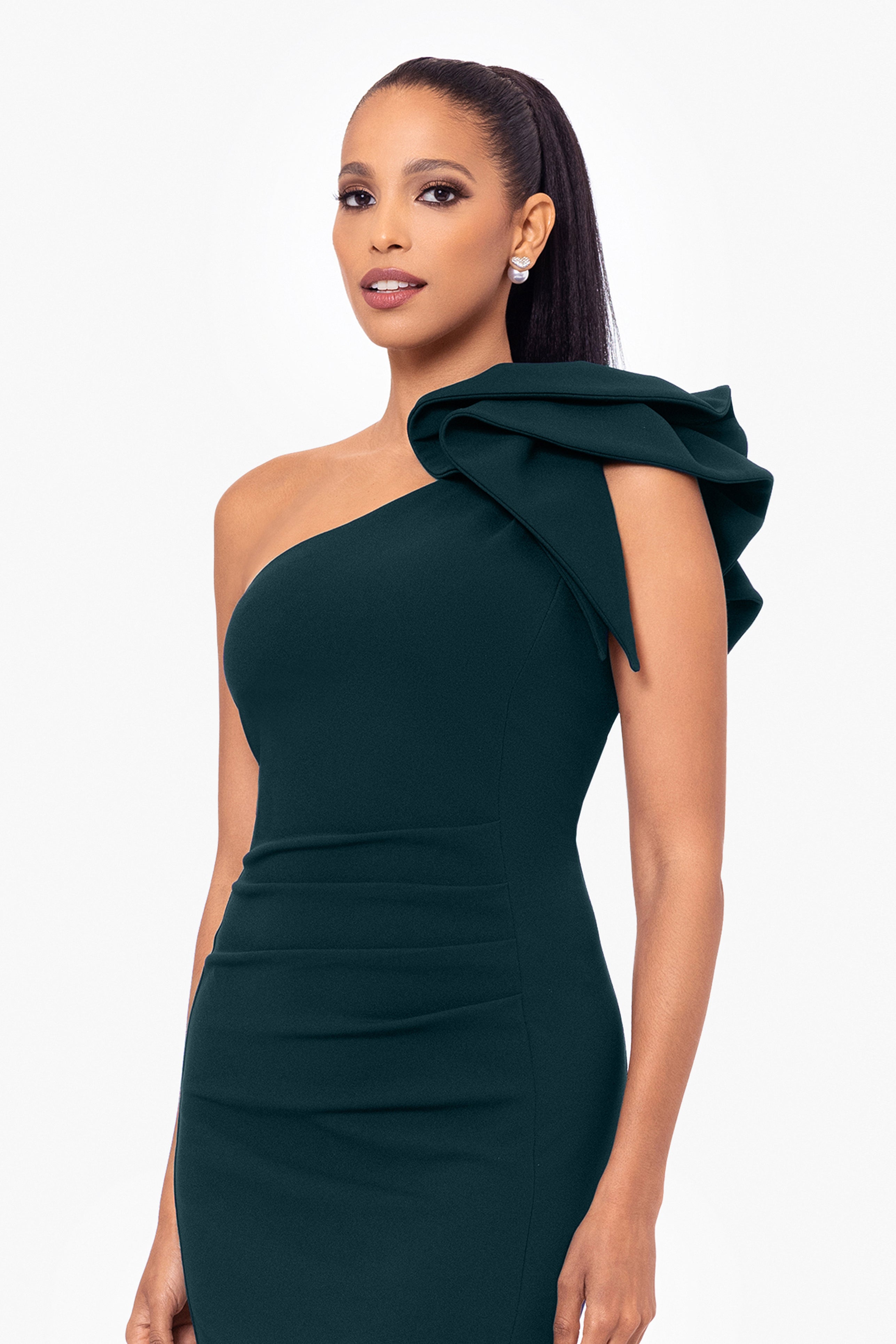 Betsy & Adam One Shoulder sale Green Dress - 4