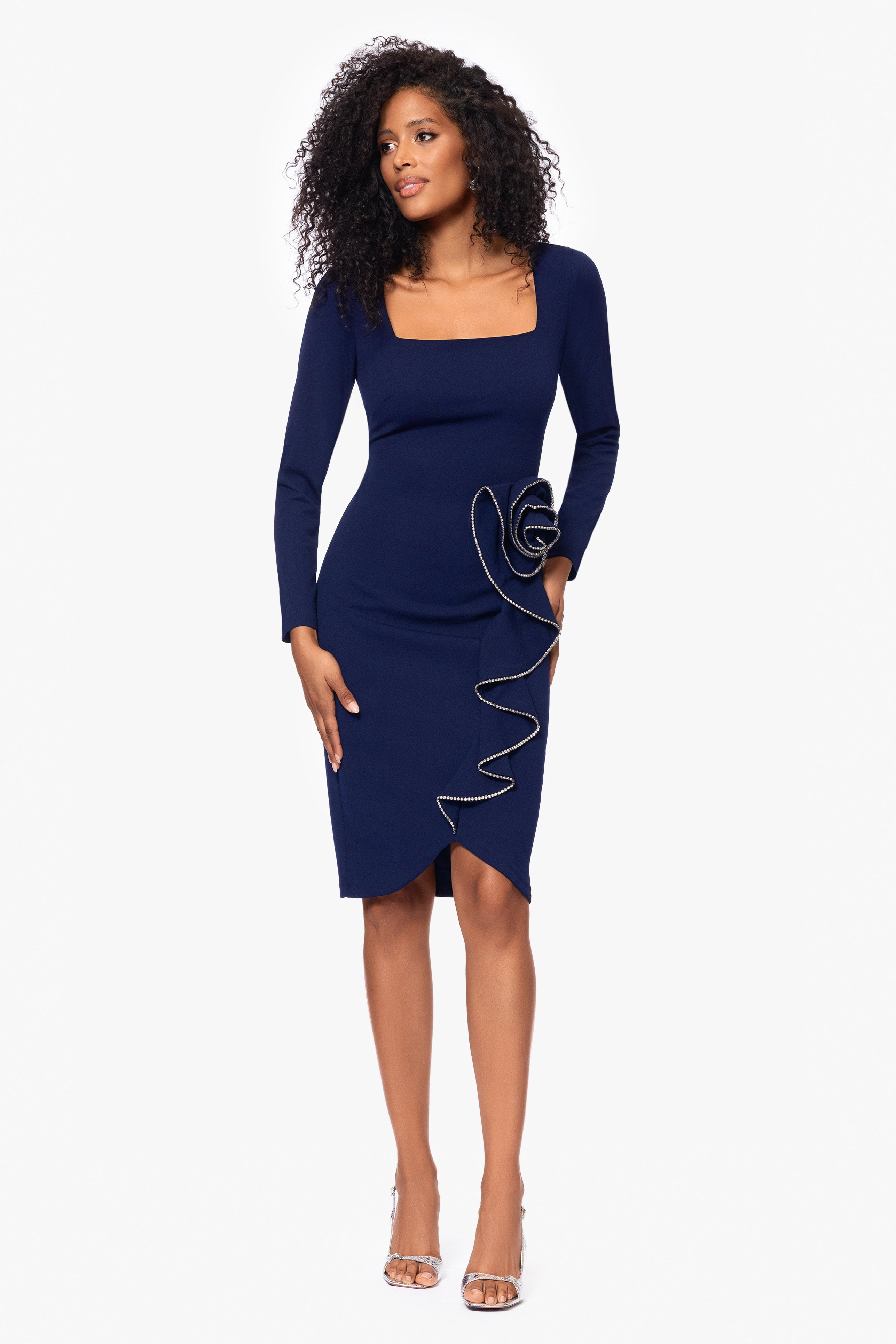 Knee length navy blue dress best sale