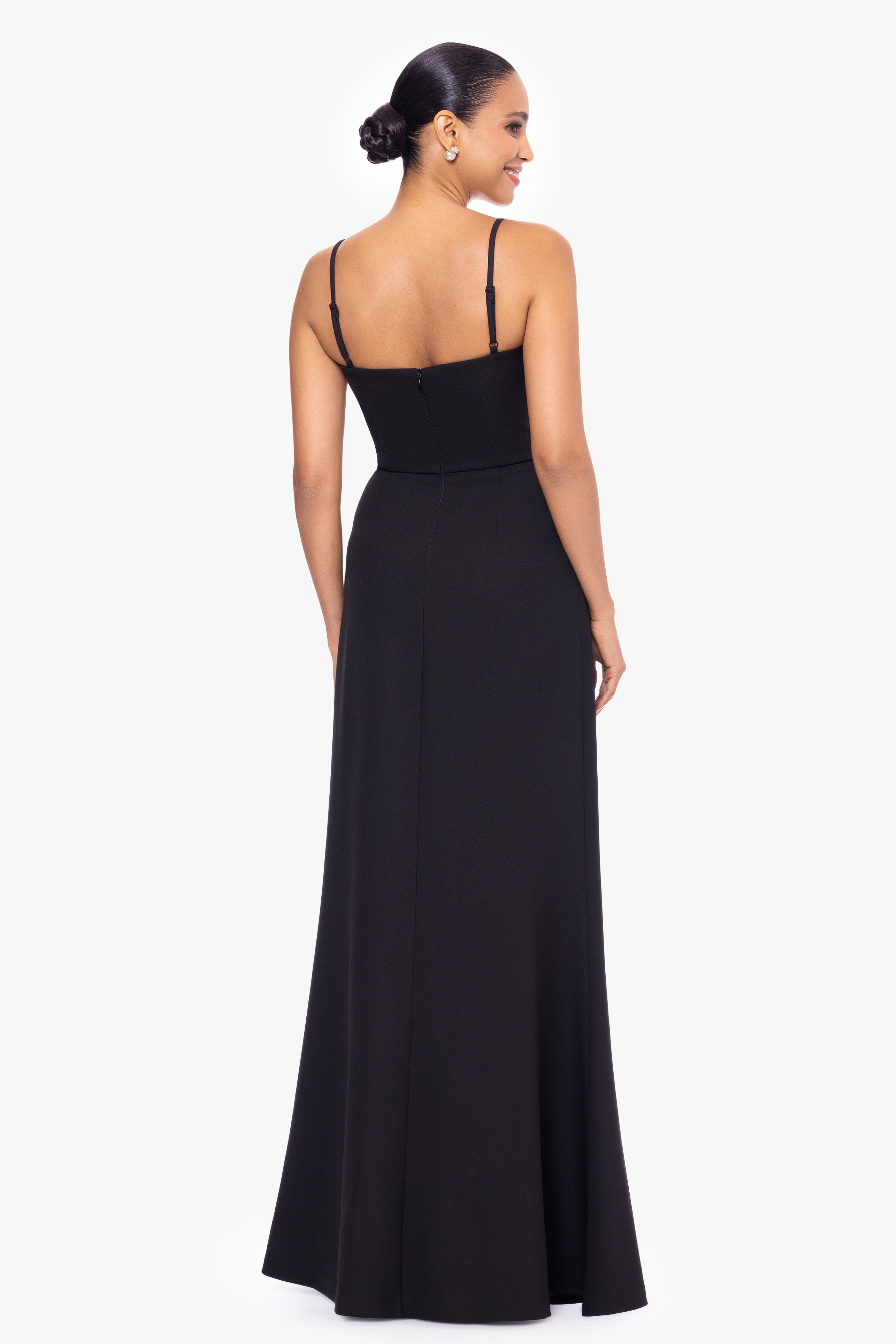 "Alexandria" Long Heavy Crepe and Sequin Floor Length Dress