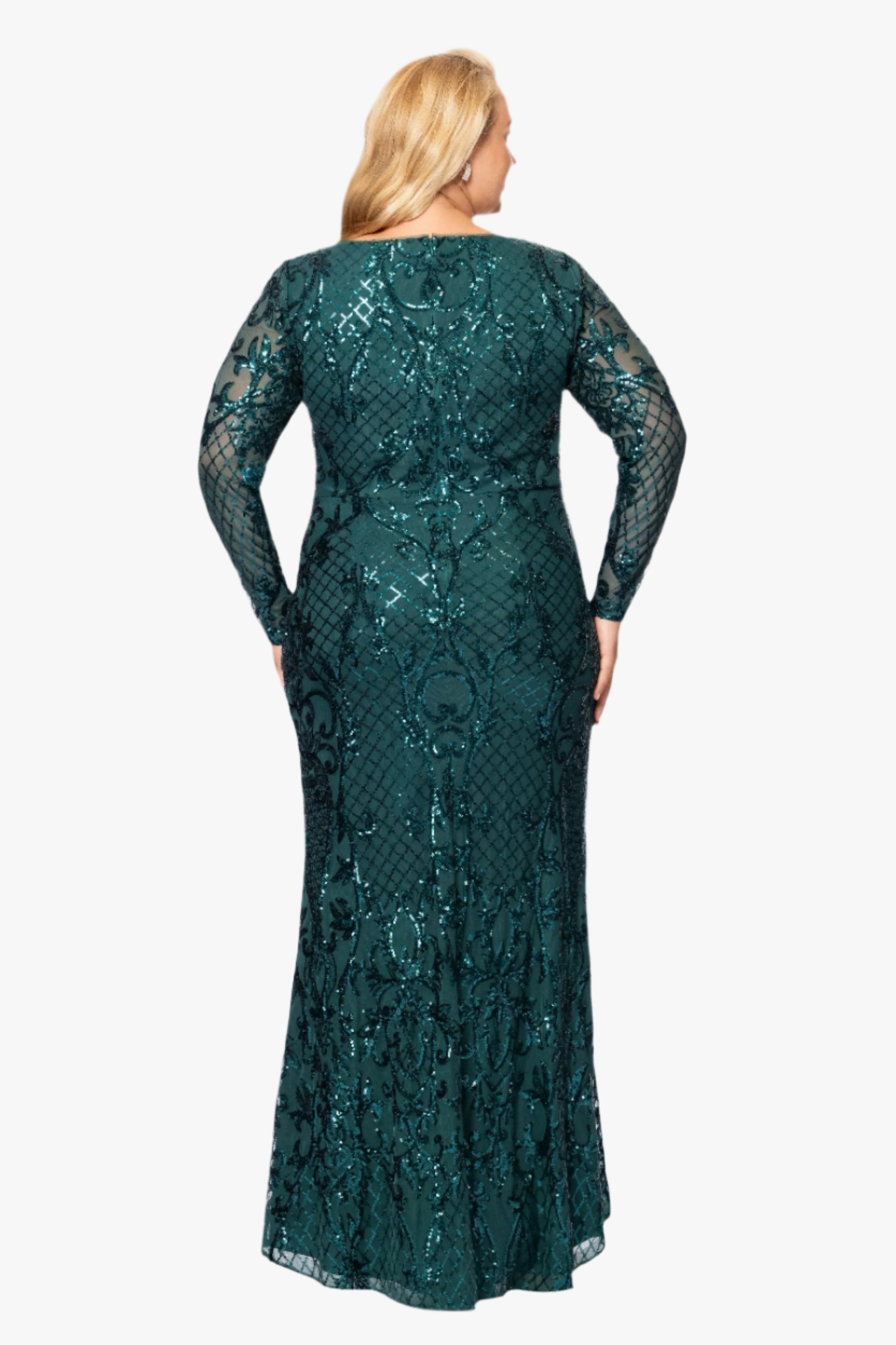 Plus "Nara" Long Sleeve Sequin Placement Gown