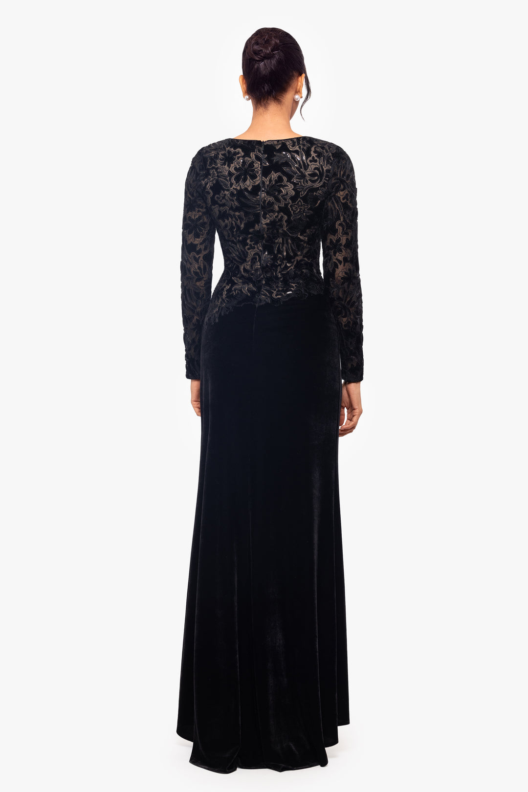 "Alena" Floor Length Sequin and Velvet Long Sleeve Dress